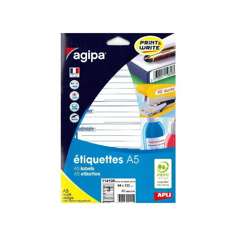 agipa Etiquettes "expéditeur/destinataire", 64 x 133 mm