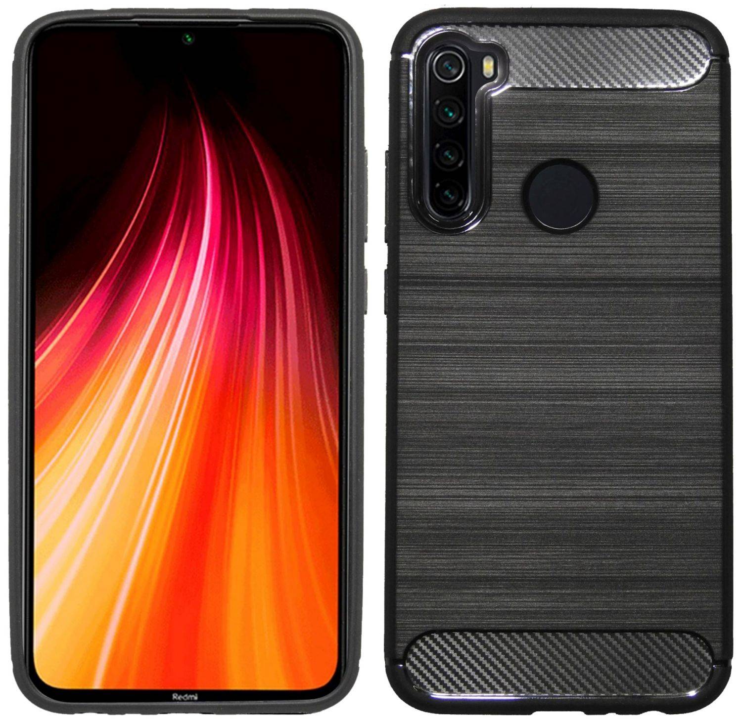 Silikon Hülle Carbon kompatibel mit XIAOMI REDMI NOTE 8 2021 TPU Case Soft Handyhülle Cover Schutzhülle Schwarz