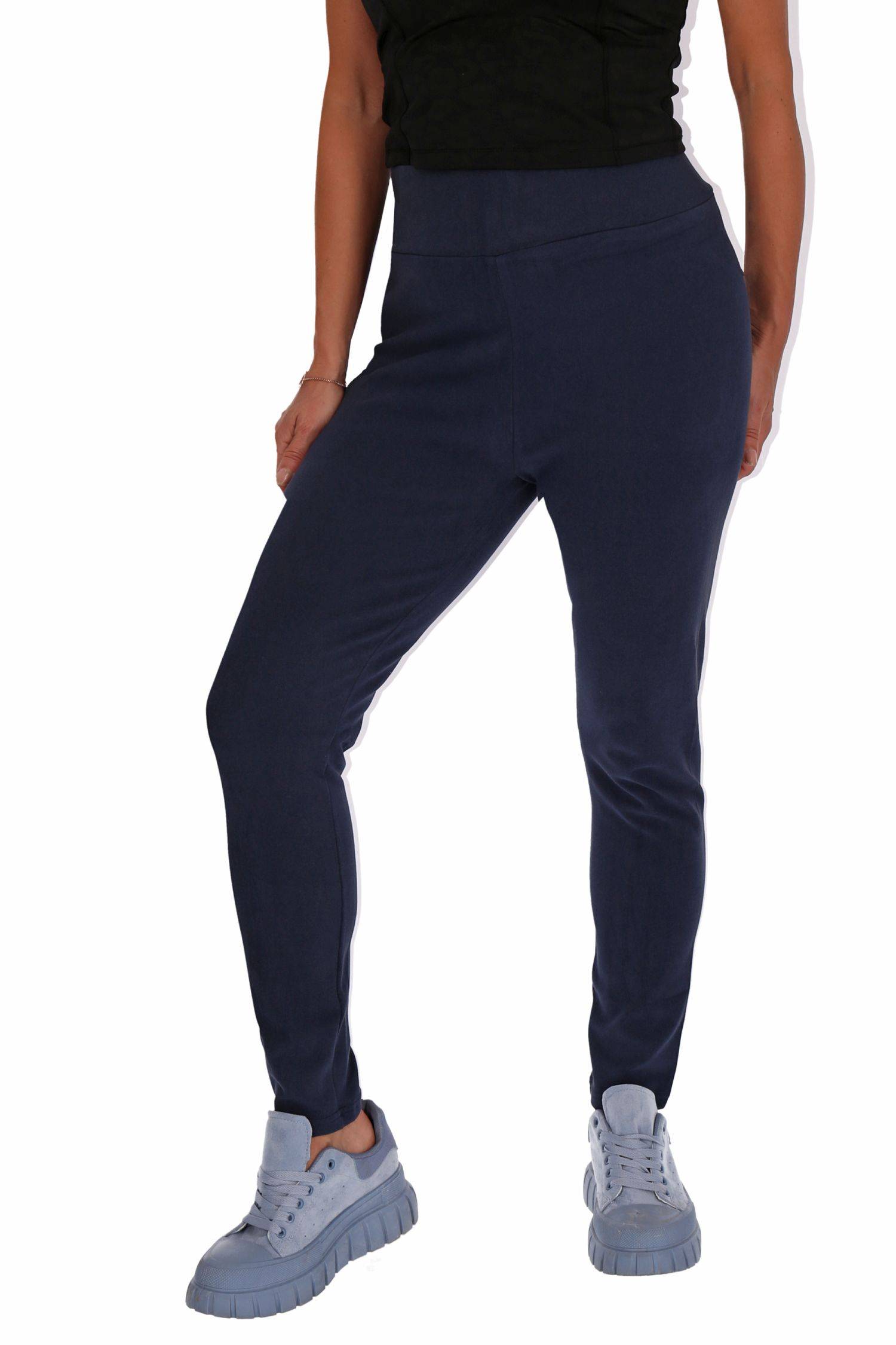 Damen Übergröße 2XL-6XL Baumwolle Cotton Leggings Freizeithose Sport Jogginghose Stretch Hose Blau 3XL/4XL