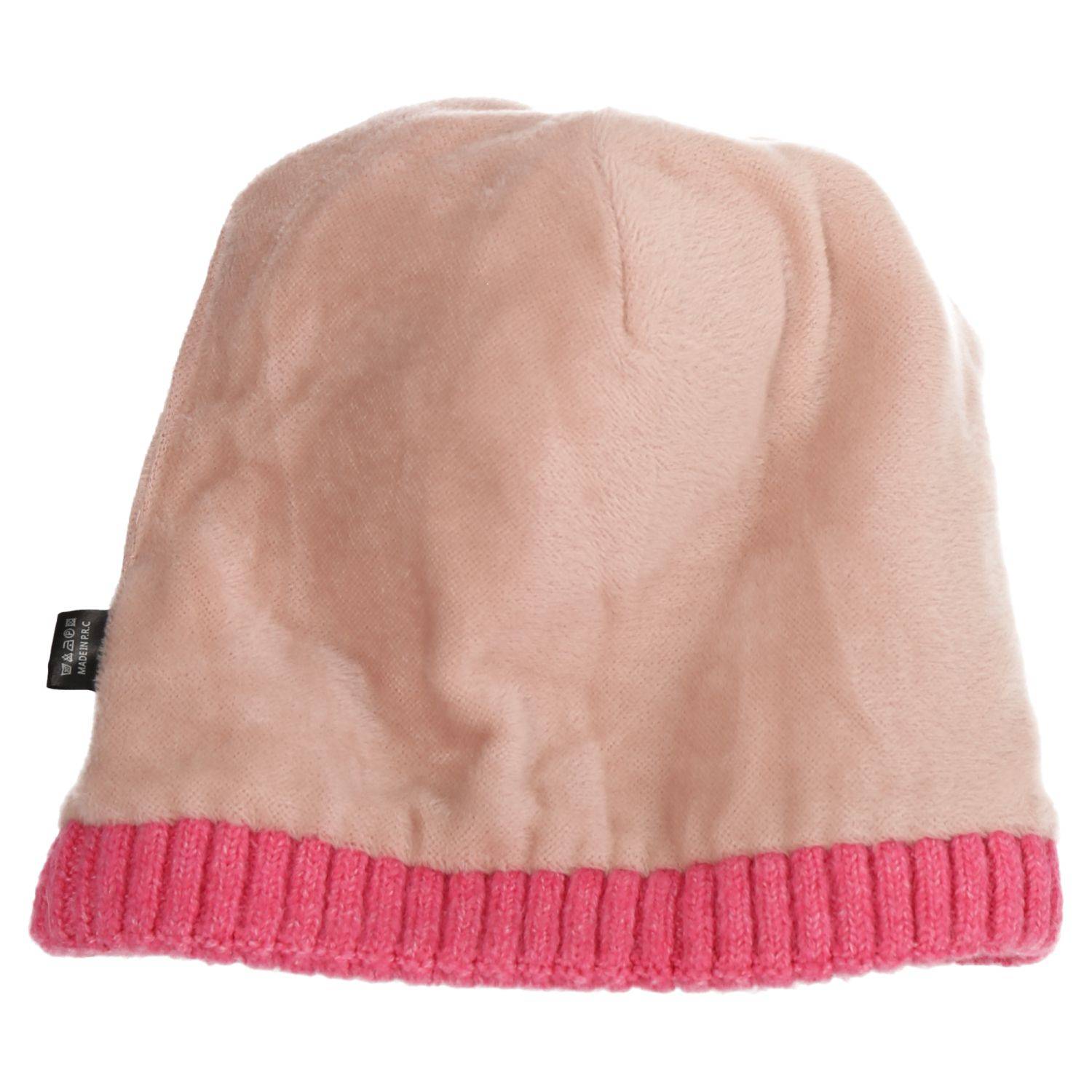Wintermütze warm gefüttert mit Kunstfell Bommel-Mütze Fleece-Futter Winter Strick-Mütze Damen Herren One-Size Pink