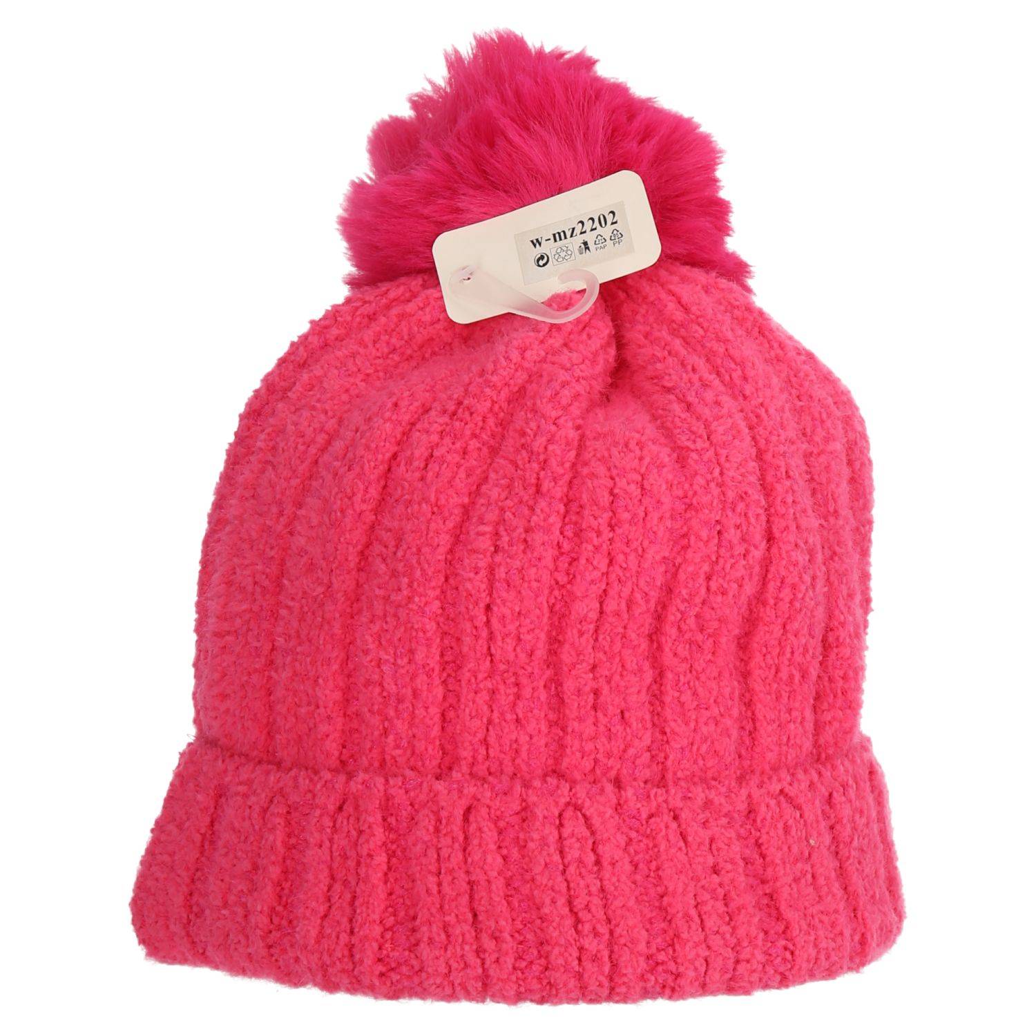Wintermütze warm Winter Mütze Strick-Mütze Kunstfell Bommel-Mütze One-Size Herren Damen Unisex Pink