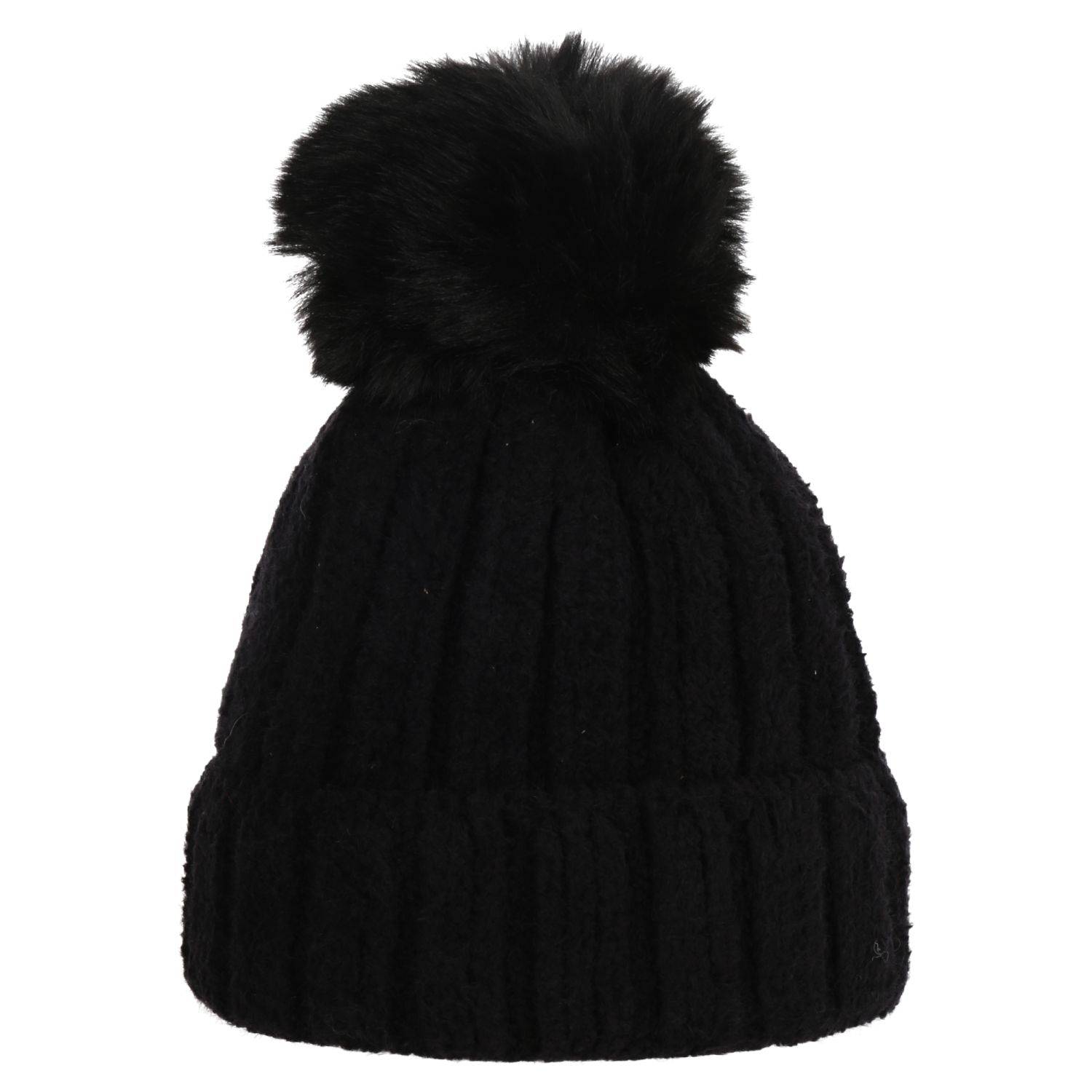 Wintermütze warm Winter Mütze Strick-Mütze Kunstfell Bommel-Mütze One-Size Herren Damen Unisex Schwarz