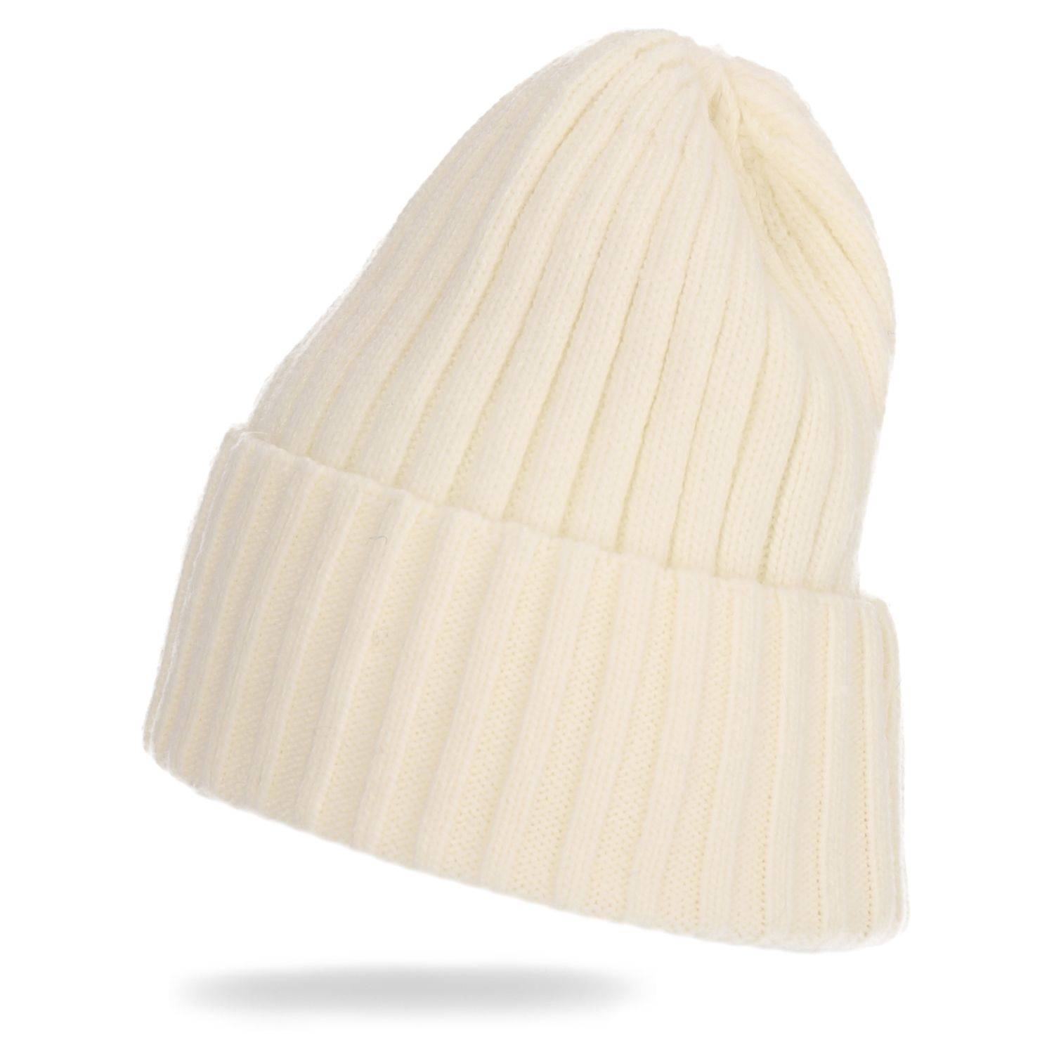 Wintermütze warm Winter Mütze Strick-Mütze Beanie-Mütze One-Size Herren Damen Unisex Weiß