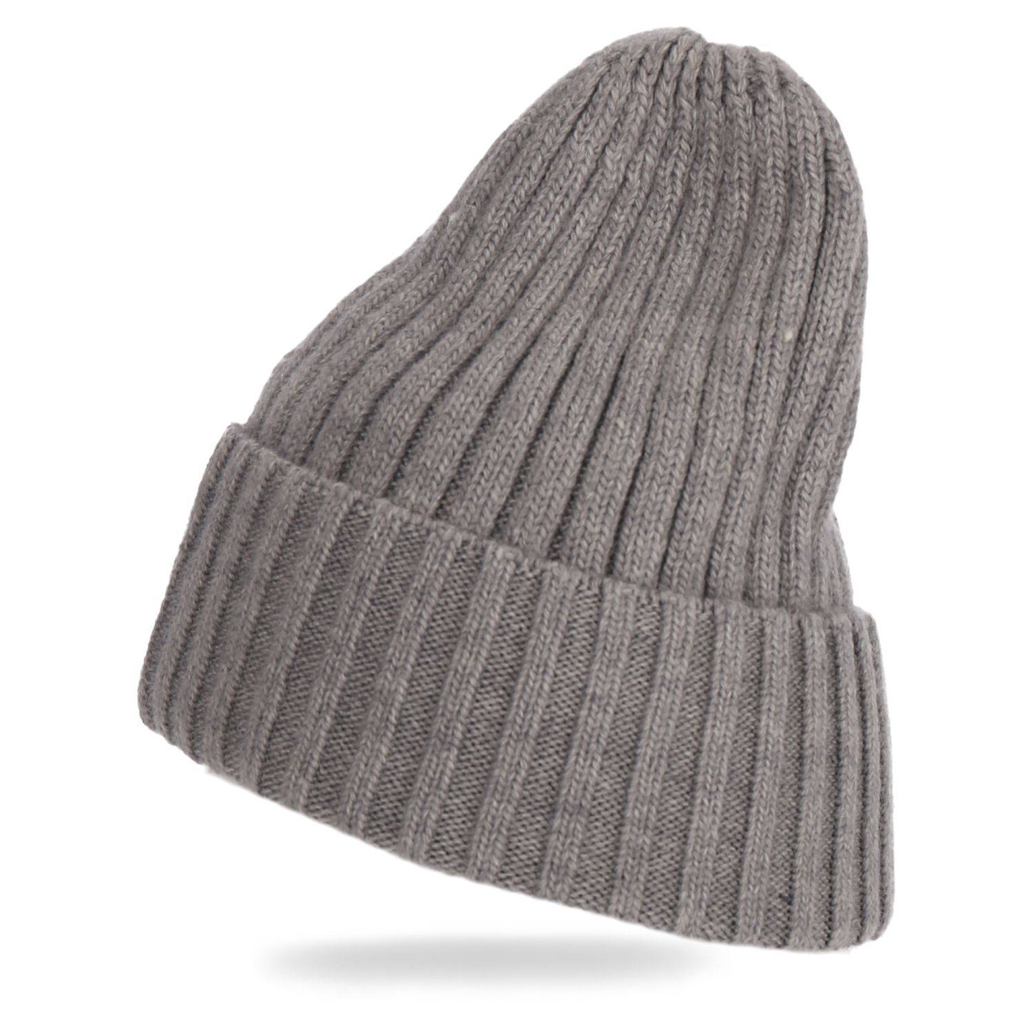 Wintermütze warm Winter Mütze Strick-Mütze Beanie-Mütze One-Size Herren Damen Unisex Grau