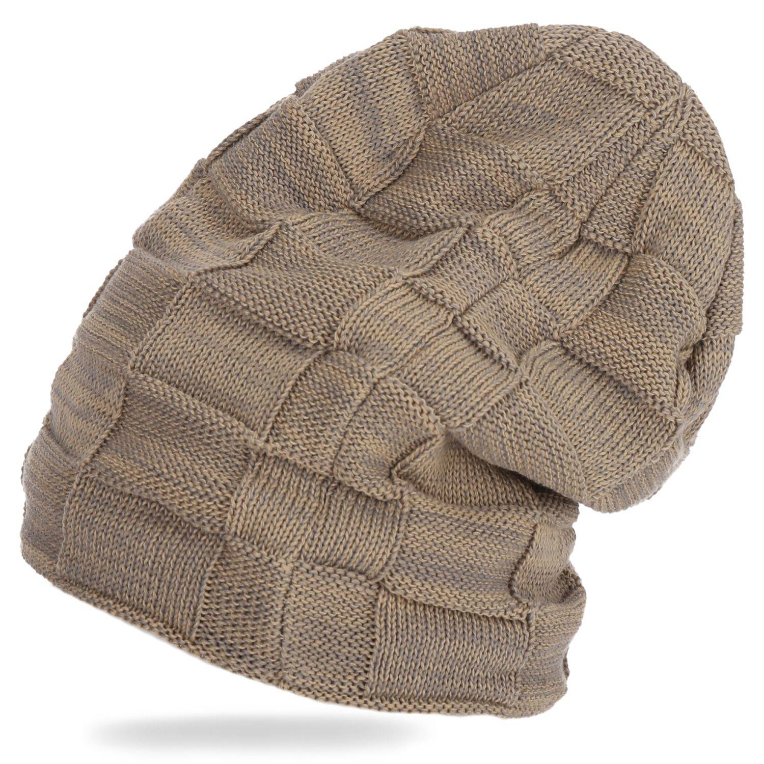Wintermütze warm Winter Mütze Strick-Mütze Beanie-Mütze One-Size Herren Damen Unisex Beige-Blau