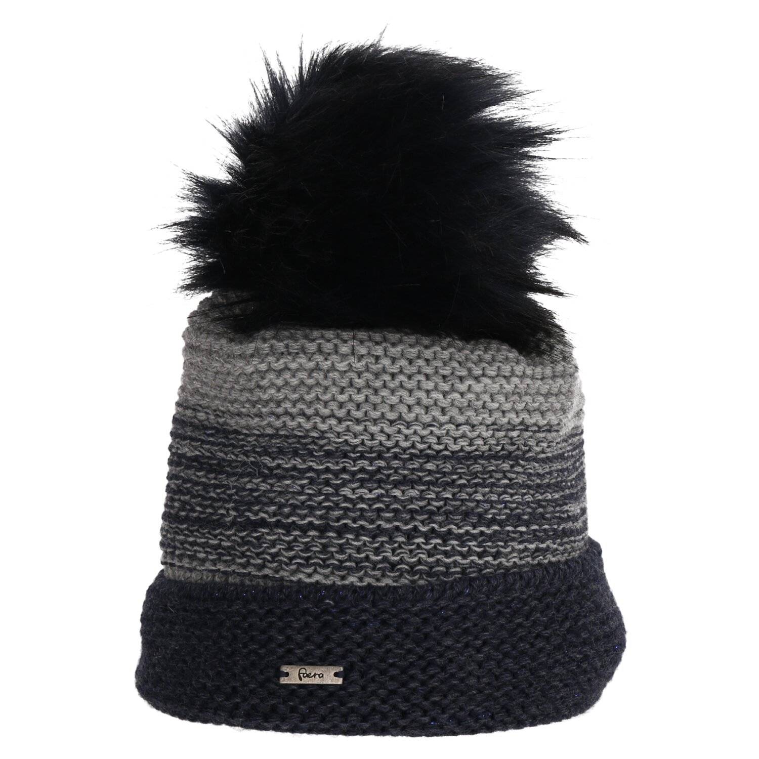 Faera Wintermütze gefüttert mit Fleece-Futter Kunstfell Bommel-Mütze Strick-Mütze Damen Herren One-Size 12 Blau