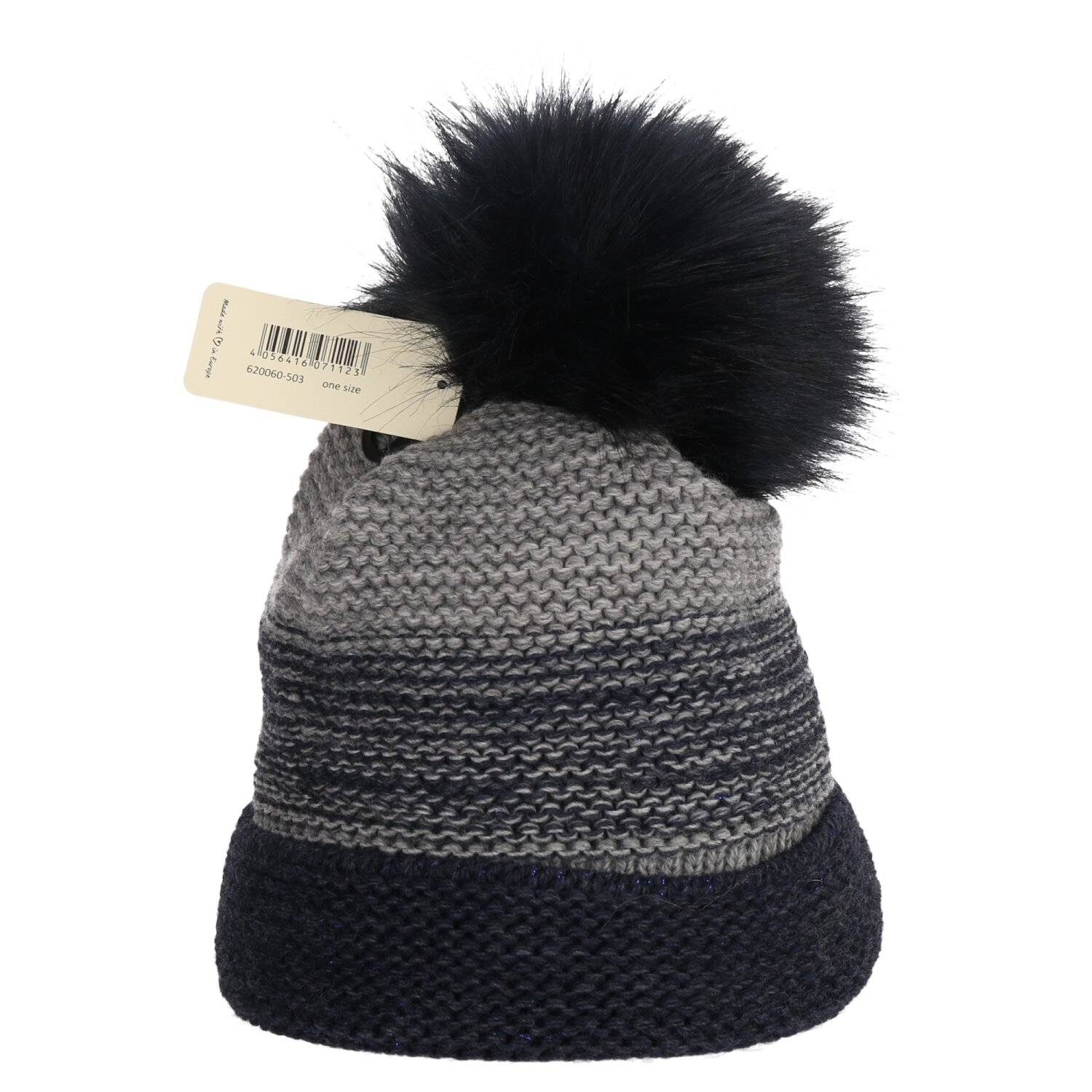 Faera Wintermütze gefüttert mit Fleece-Futter Kunstfell Bommel-Mütze Strick-Mütze Damen Herren One-Size 12 Blau