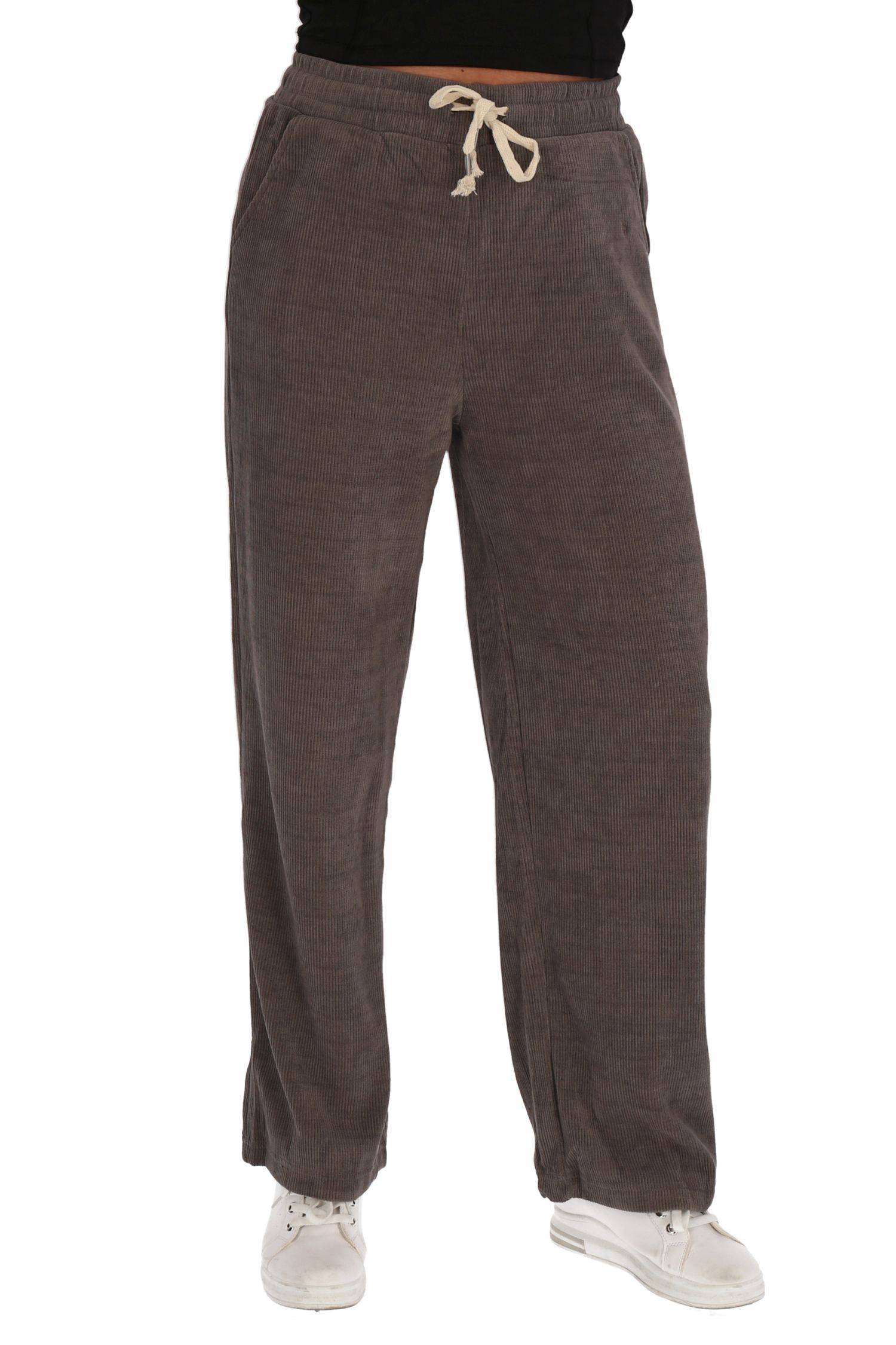 Damen Freizeithose Pantalons Weitem Bein Hose Stoffhose Jogger Baumwolle Grau M/L