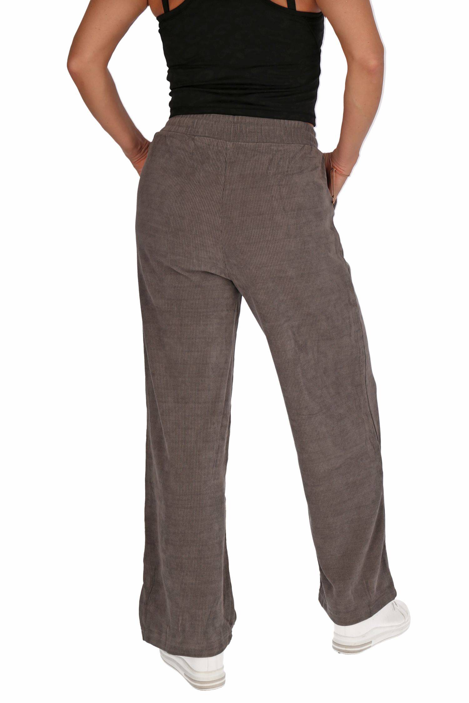Damen Freizeithose Pantalons Weitem Bein Hose Stoffhose Jogger Baumwolle Grau M/L