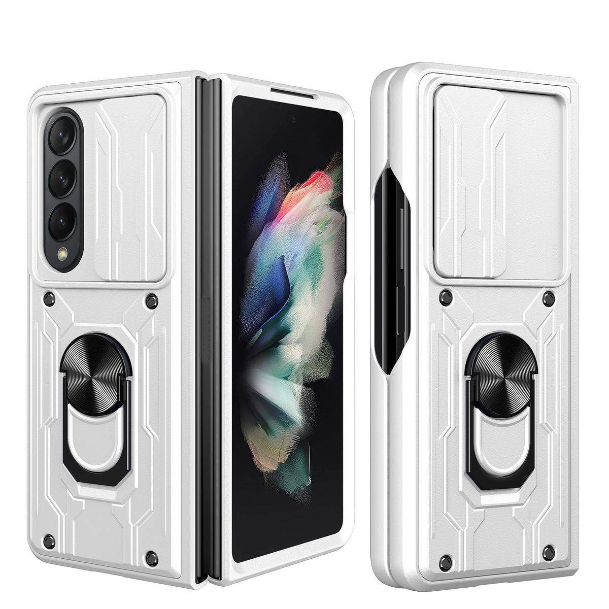 Für Samsung Galaxy Z Fold4 5G Magnet Ring Vollschutz Kunststoff Hart Cover Handy Tasche Hülle Etuis Silber