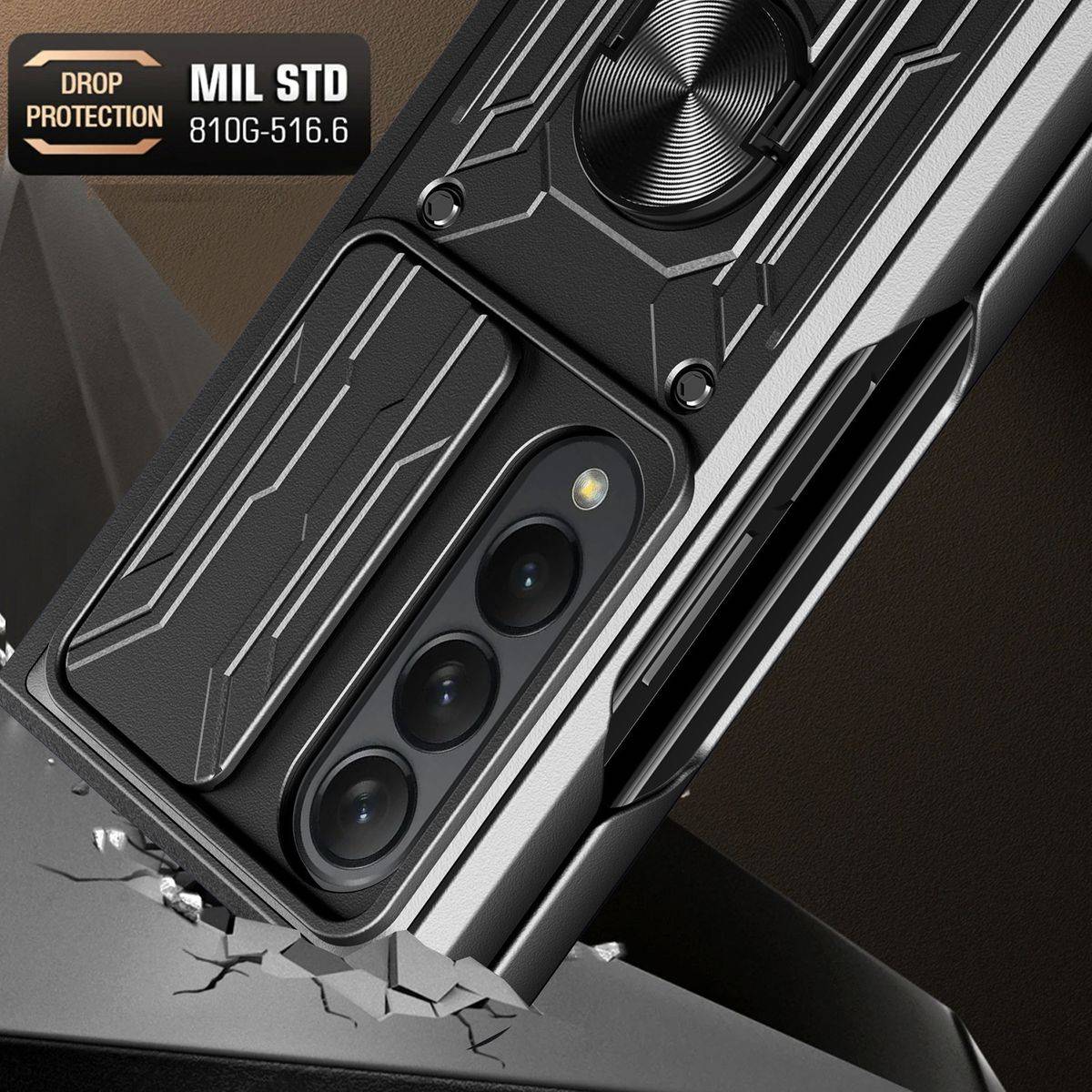 Für Samsung Galaxy Z Fold4 5G Magnet Ring Vollschutz Kunststoff Hart Cover Handy Tasche Hülle Etuis Silber