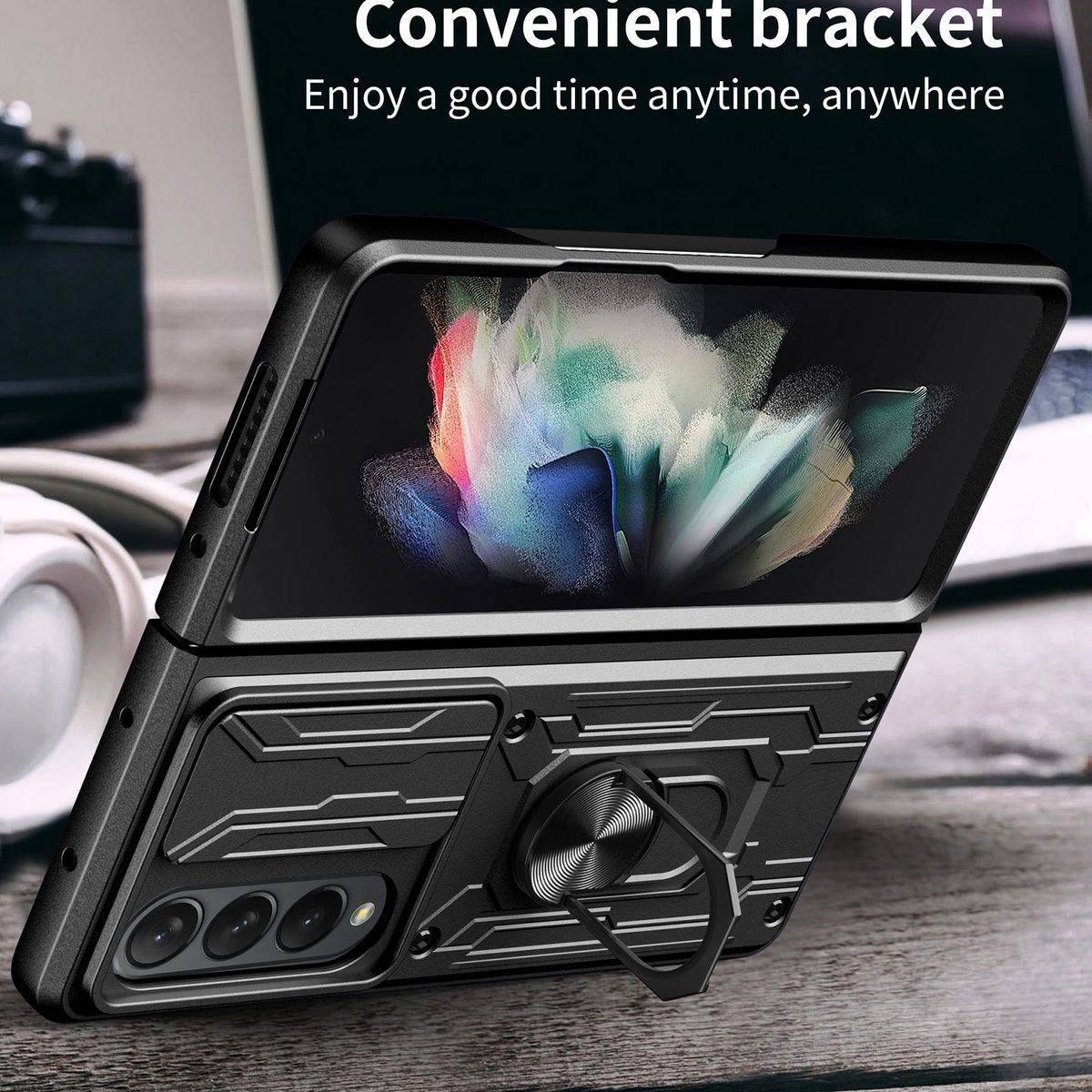 Für Samsung Galaxy Z Fold4 5G Magnet Ring Vollschutz Kunststoff Hart Cover Handy Tasche Hülle Etuis Blau