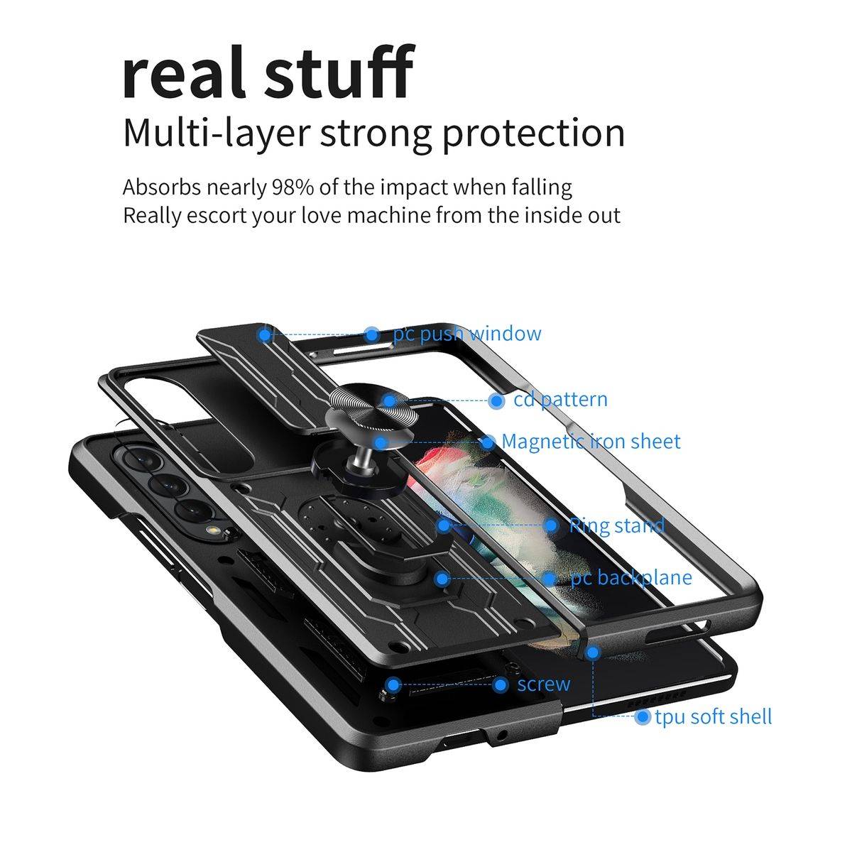Für Samsung Galaxy Z Fold4 5G Magnet Ring Vollschutz Kunststoff Hart Cover Handy Tasche Hülle Etuis Blau