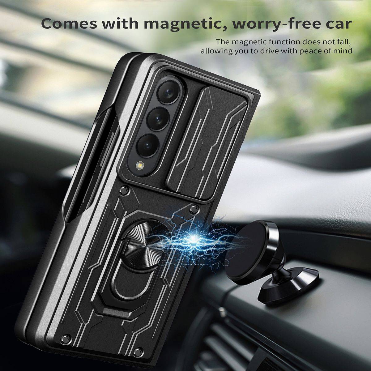 Für Samsung Galaxy Z Fold4 5G Magnet Ring Vollschutz Kunststoff Hart Cover Handy Tasche Hülle Etuis Blau