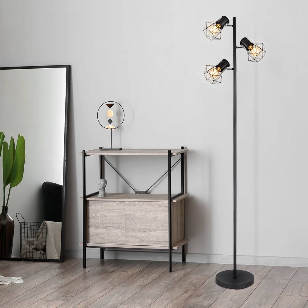 Stehleuchte Stehlampe Industrial Design Wohnzimmerleuchte Deckenfluter 3-flammig, Metall schwarz, 3x E27 Fassungen, LxBxH 30,5x25x161 cm