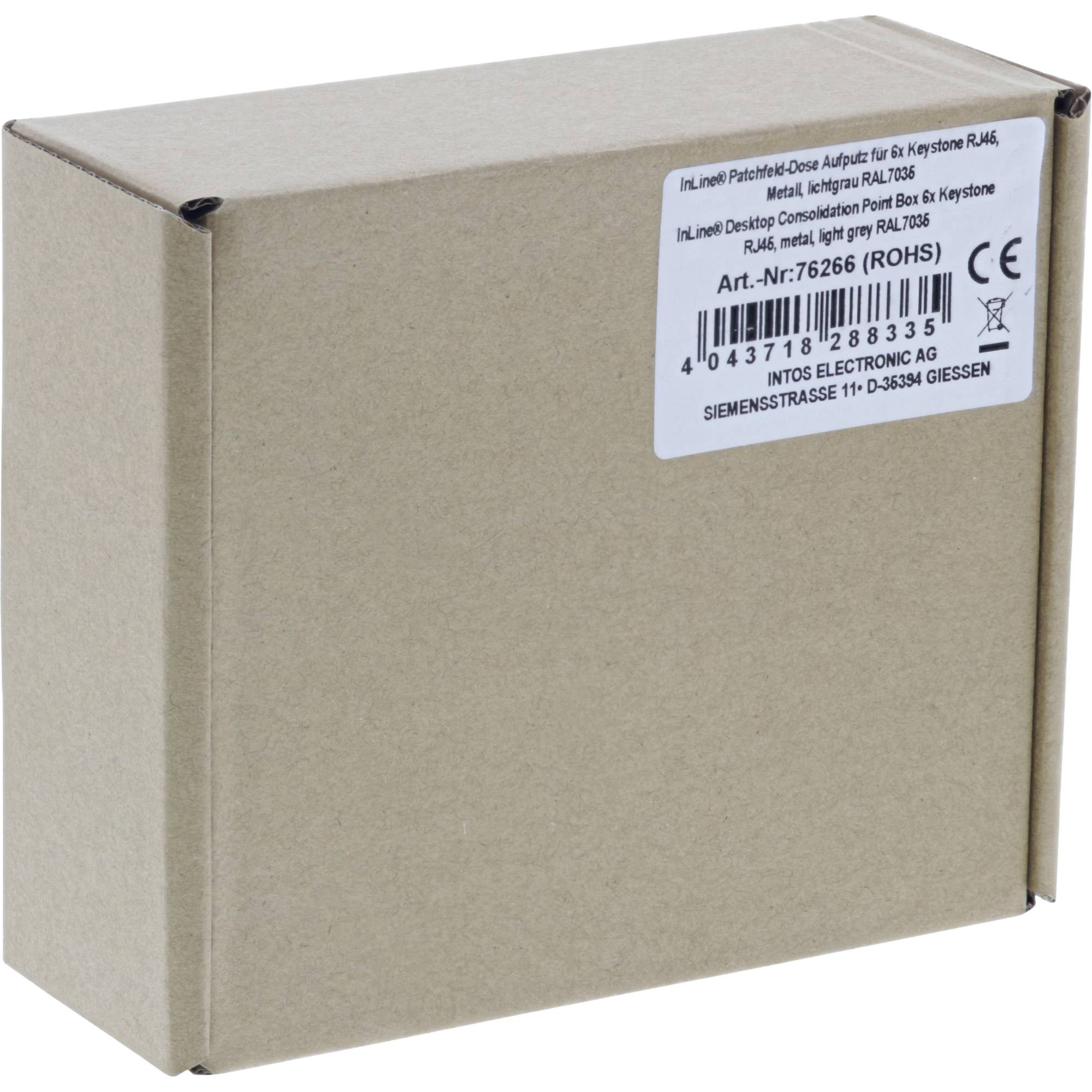 INLINE - Patchfeld-Dose Aufputz für 6x Keystone RJ45 - Metall - lichtgrau RAL7035