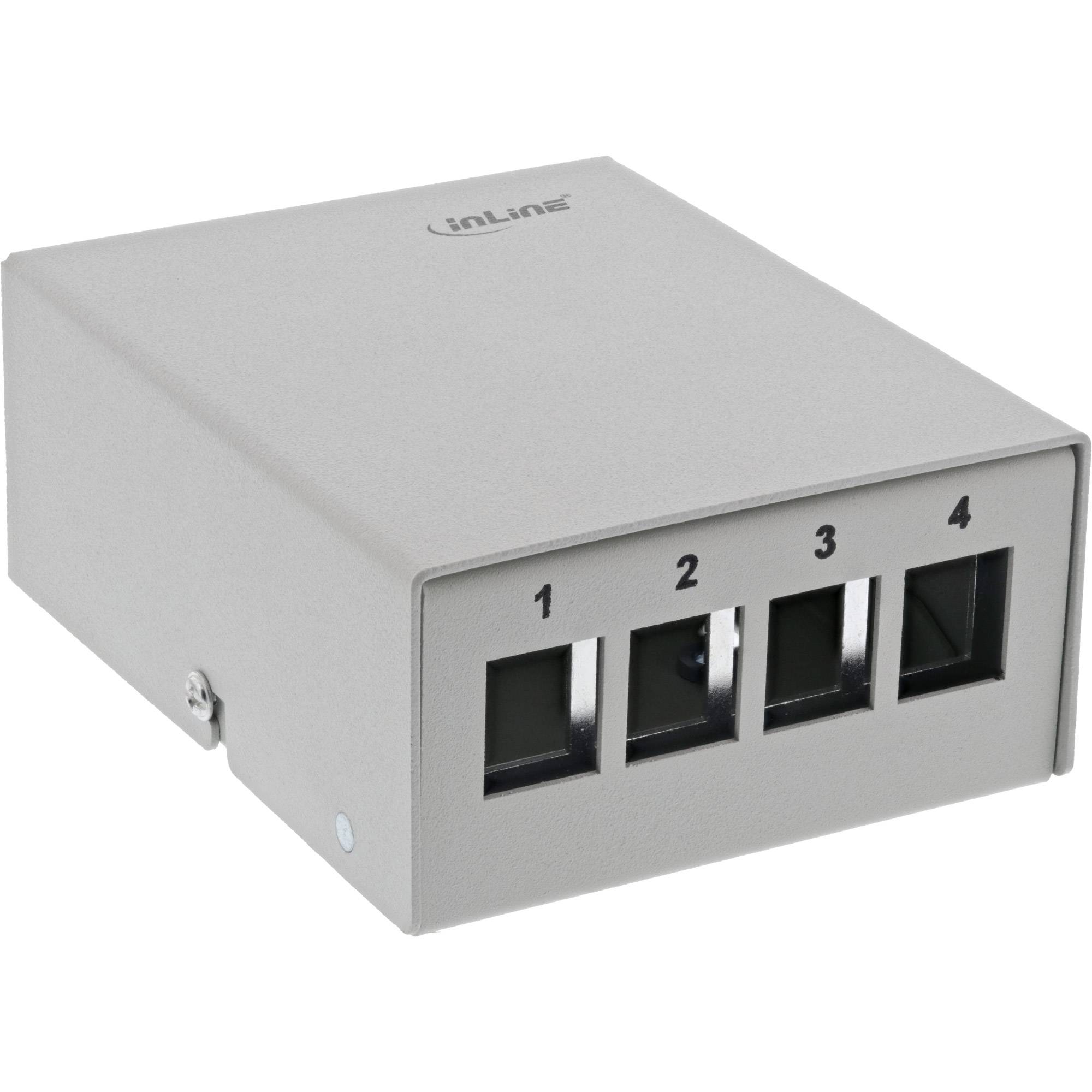 INLINE - Patchfeld-Dose Aufputz für 4x Keystone RJ45 - Metall - lichtgrau RAL7035