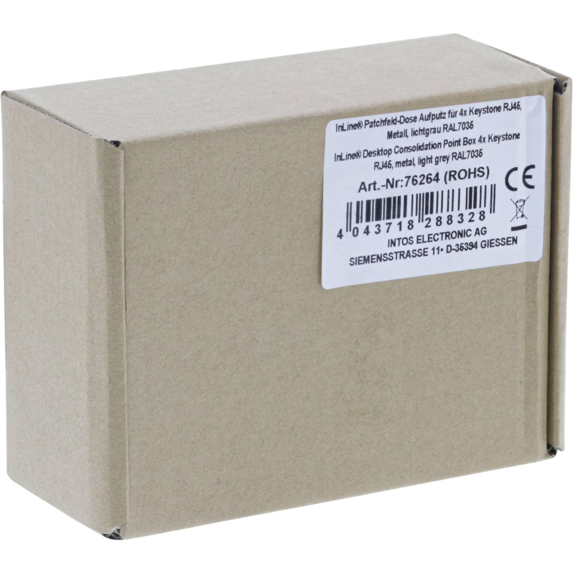 INLINE - Patchfeld-Dose Aufputz für 4x Keystone RJ45 - Metall - lichtgrau RAL7035