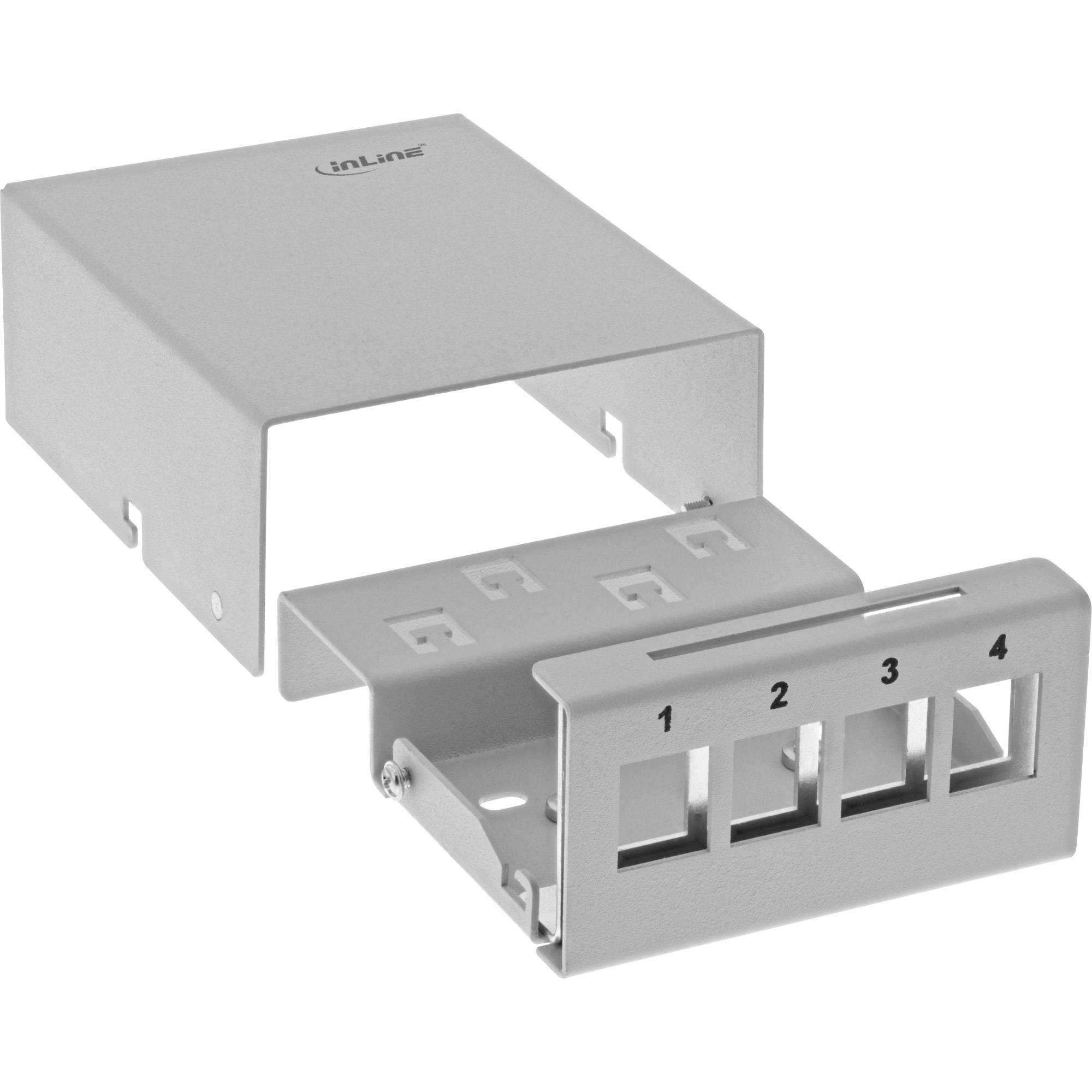 INLINE - Patchfeld-Dose Aufputz für 4x Keystone RJ45 - Metall - lichtgrau RAL7035