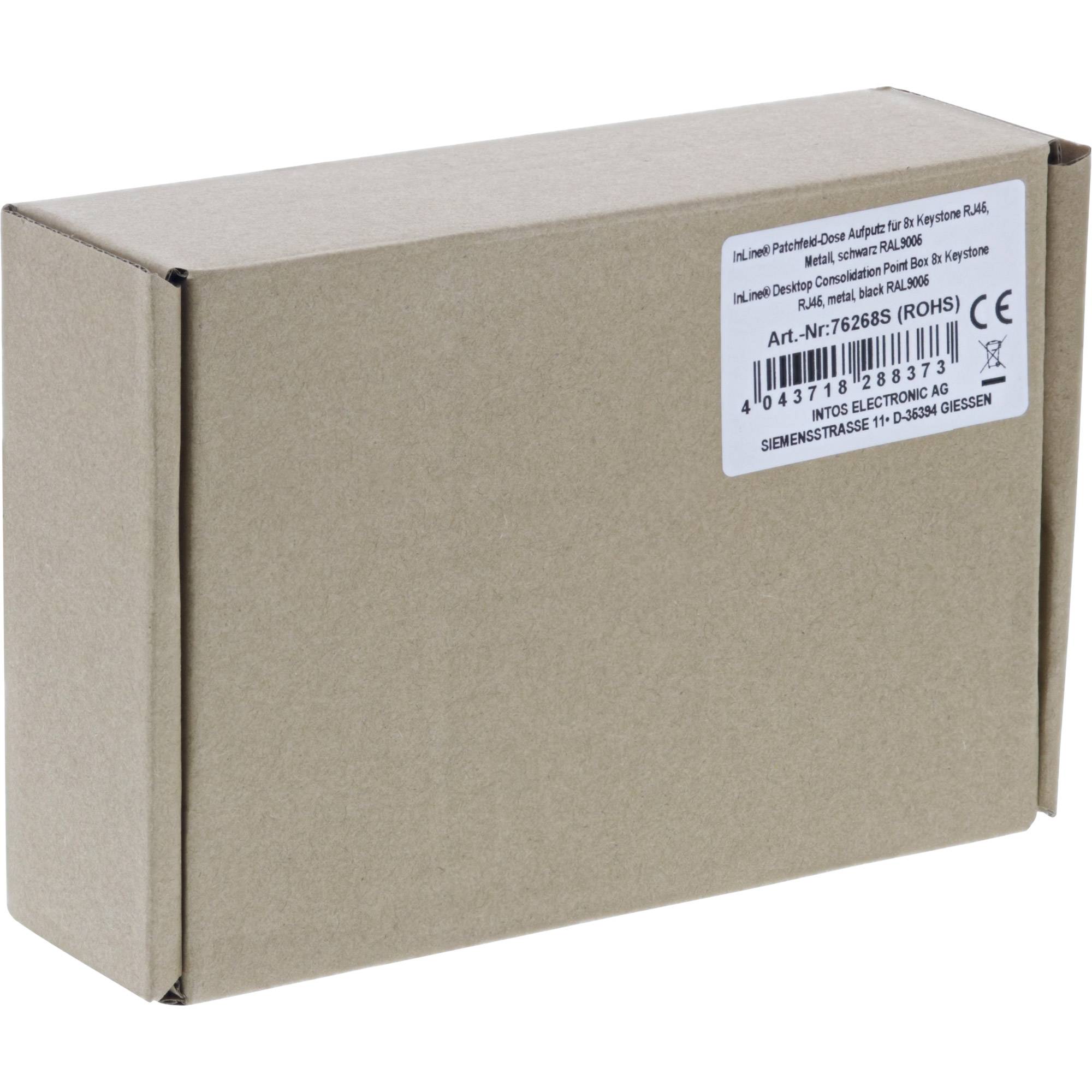 INLINE - Patchfeld-Dose Aufputz für 8x Keystone RJ45 - Metall - schwarz RAL9005
