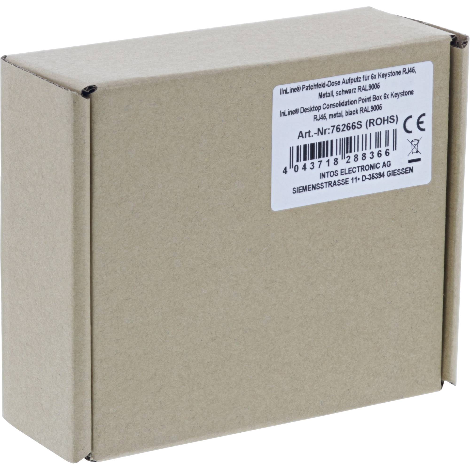 INLINE - Patchfeld-Dose Aufputz für 6x Keystone RJ45 - Metall - schwarz RAL9005