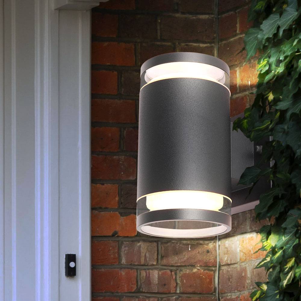 Außenwandleuchte anthrazit Fassadenleuchte Gartenlampe Aluminium Wandlampe Außen, auf-und abwärts leuchtend, 2x GX53, BxH 10x16,5 cm