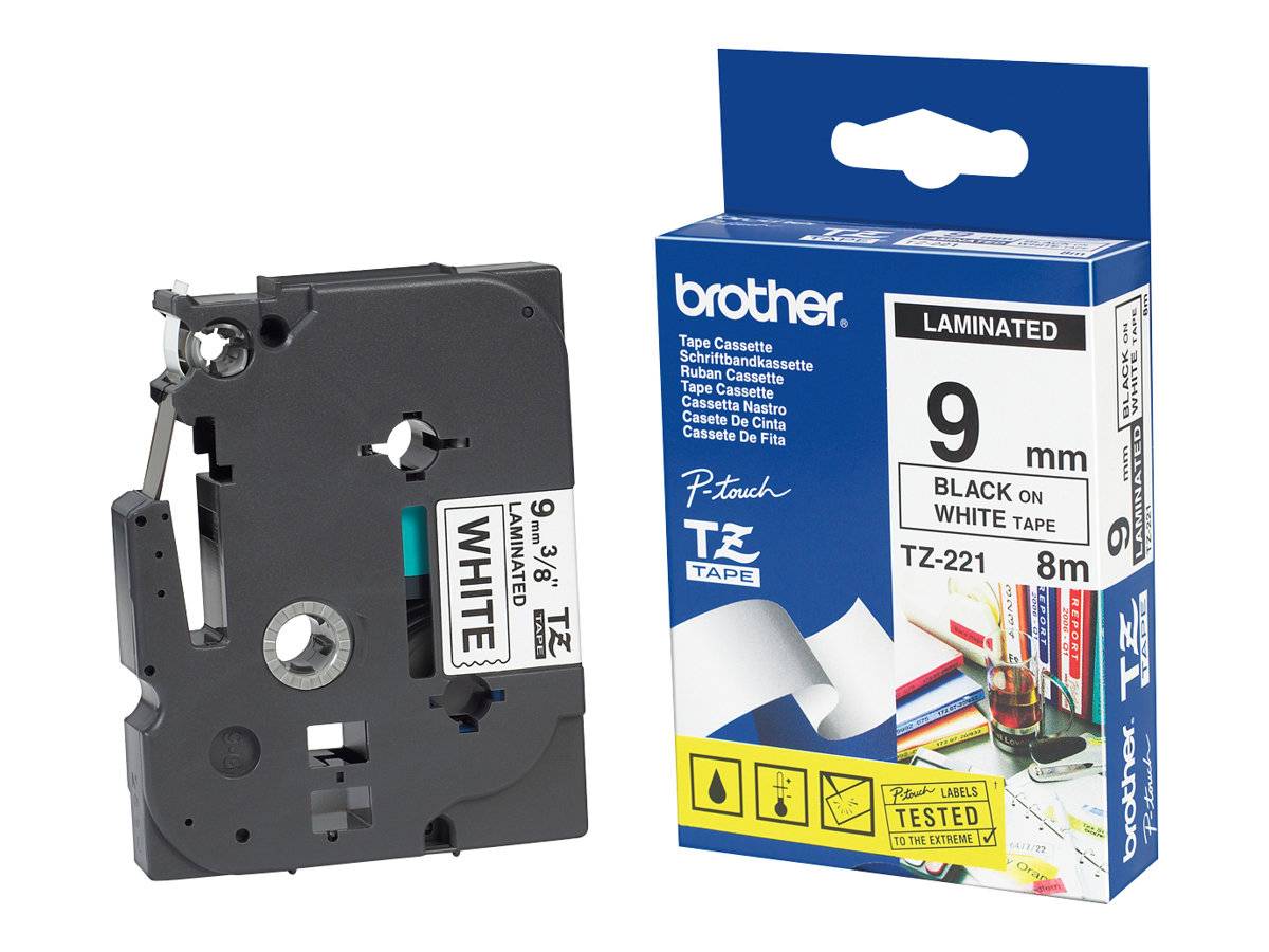 Brother TZ221 - Schwarz auf Weiß - Rolle (0,9 cm x 8 m)