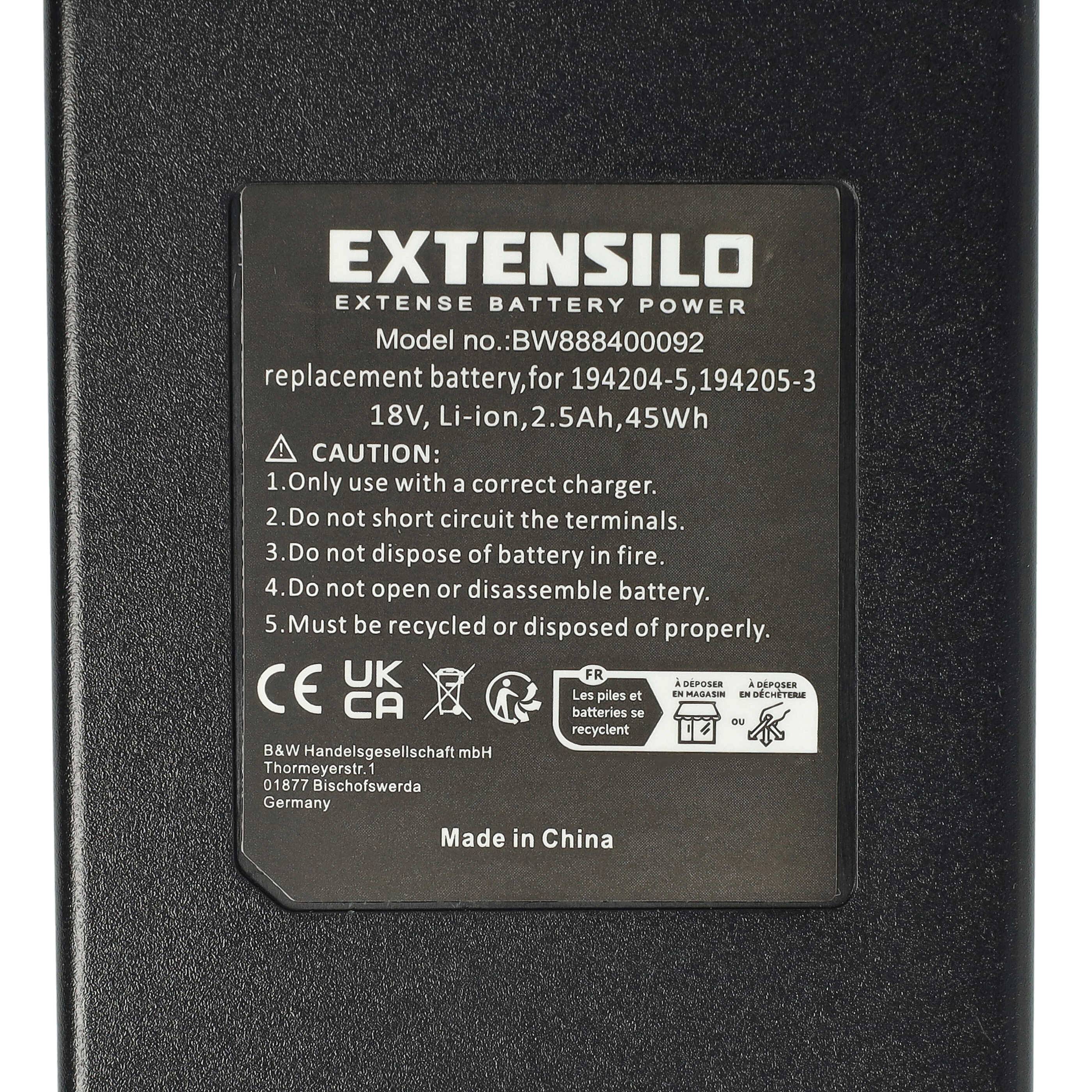 EXTENSILO Akku kompatibel mit Makita BDF456RFE, BDF454Z, BDF456Z, BFR550L, BFR550F, BDF458, BFR550 Elektrowerkzeug (2500 mAh, Li-Ion, 18 V)