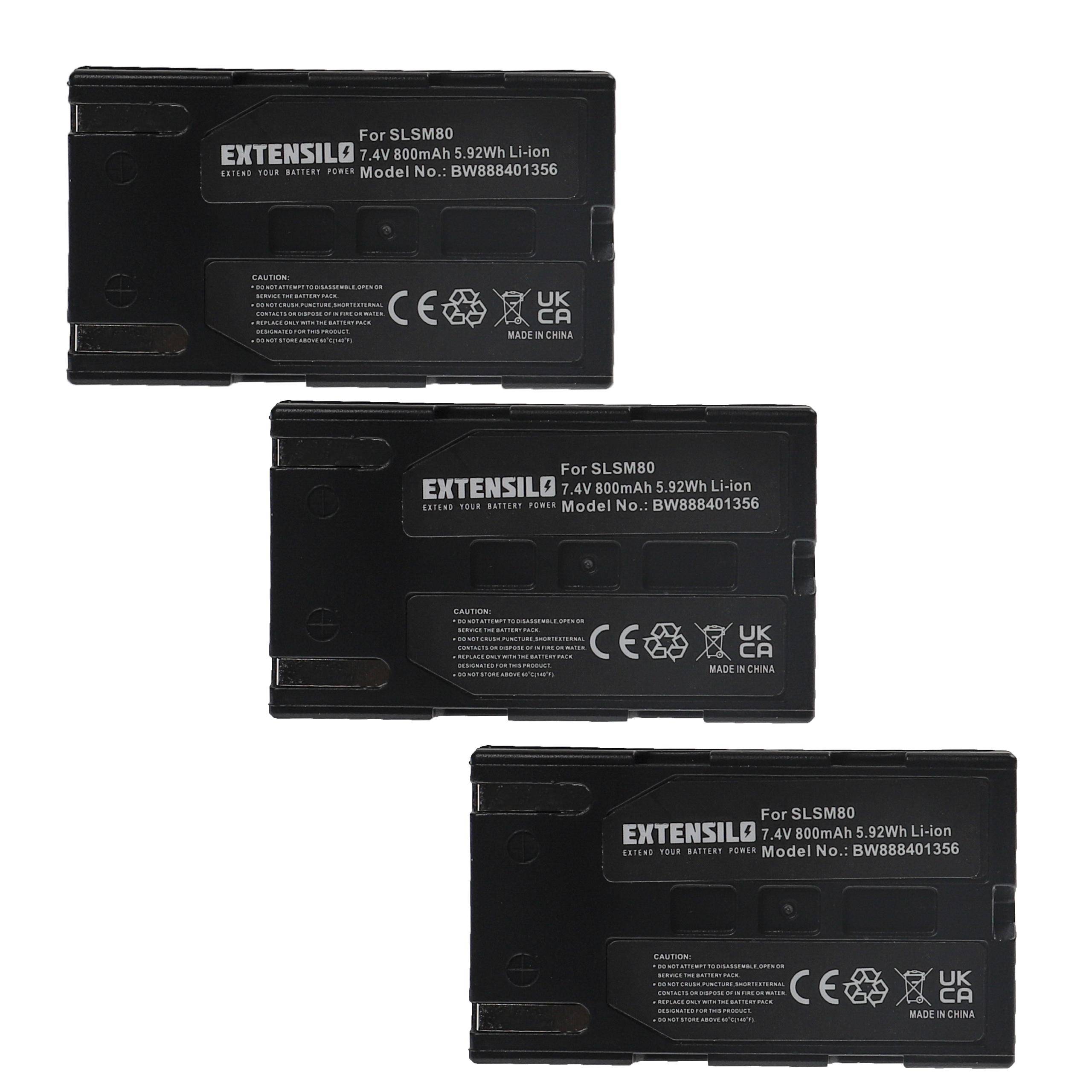 EXTENSILO 3x Akku kompatibel mit Samsung VP-D371, VP-D364W, VP-D362, VP-D361W, VP-D361, VP-D355i Videokamera Camcorder (800 mAh, 7,4 V, Li-Ion)