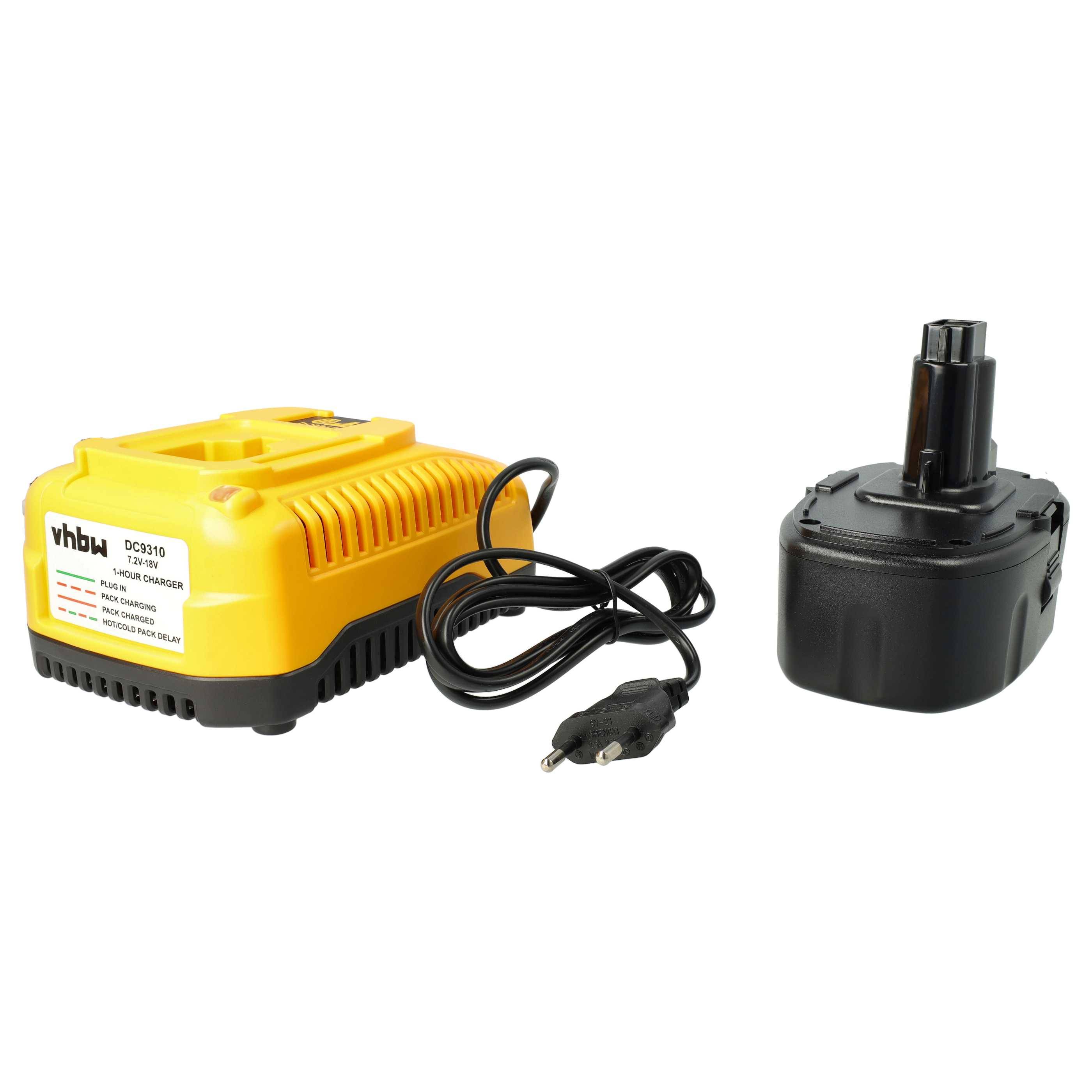 vhbw Akku Ersatz für Dewalt DC9180 für Elektrowerkzeug (4000 mAh, Li-Ion, 18 V) + Ladegerät