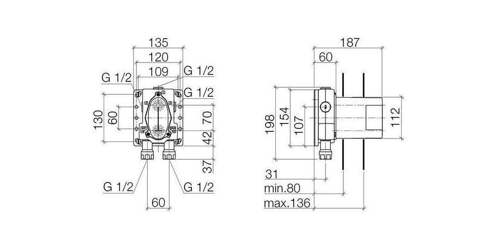 Dornbracht Dornb UP-Einbaukörper für UP-Thermostat, mit Vorabsperrung