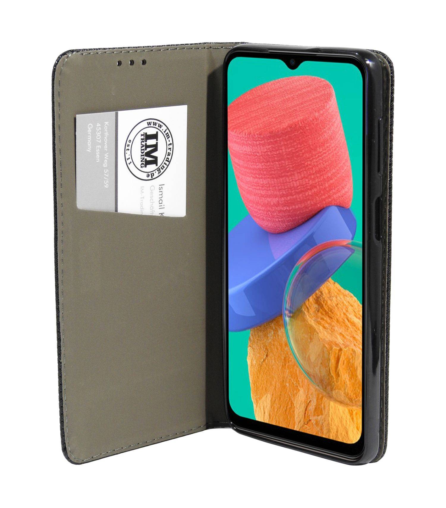 Buch Tasche "Smart" für Samsung Galaxy M33 Handy Hülle Etui Brieftasche Schutzhülle mit Standfunktion Kartenfach Schwarz
