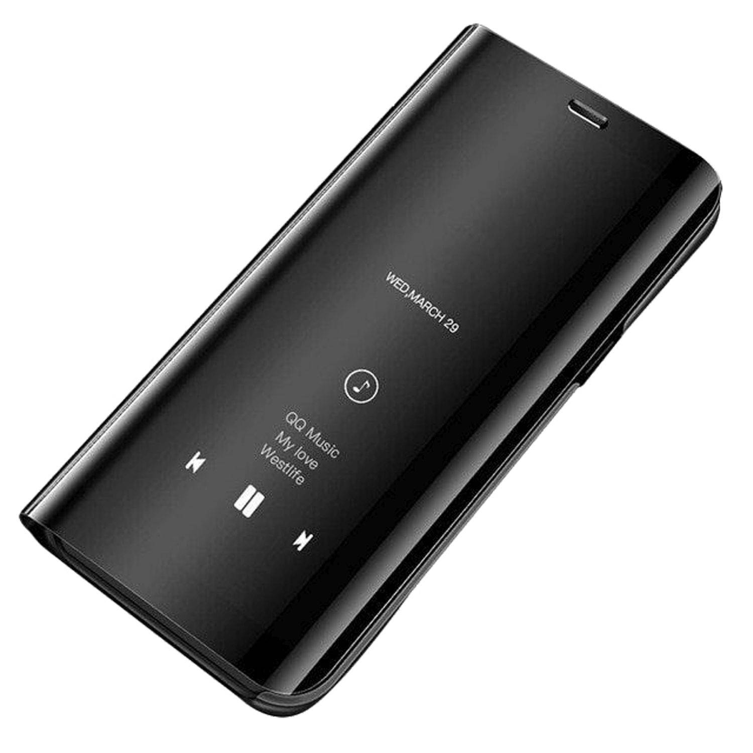 Smart View Spiegel Mirror Smart Cover Schale Etui für Xiaomi Redmi 10A Schutzhülle Tasche Case Schutz Clear Schwarz