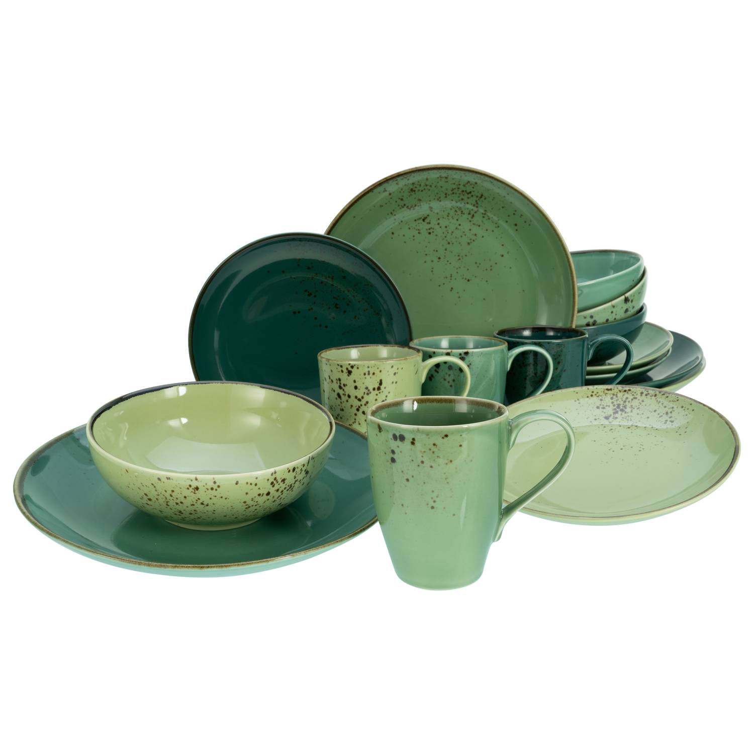 CreaTable 33321 Kombiservice Nature Collection Green Life für 4 Personen, Steinzeug, grün (1 Set, 16-teilig)