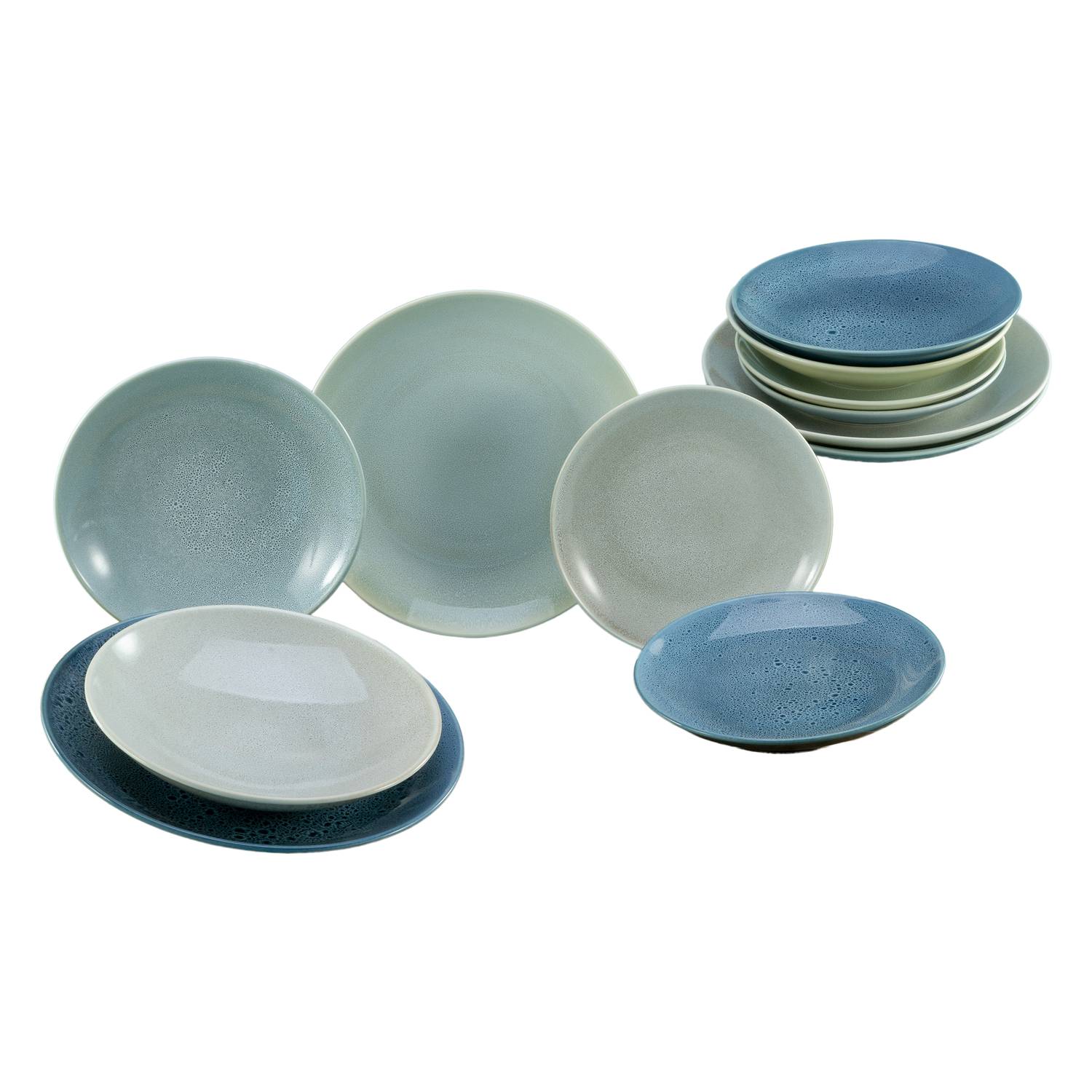 CreaTable 23845 Tafelservice Reactive Aqua für 6 Personen, Steinzeug, blau (1 Set, 12-teilig)