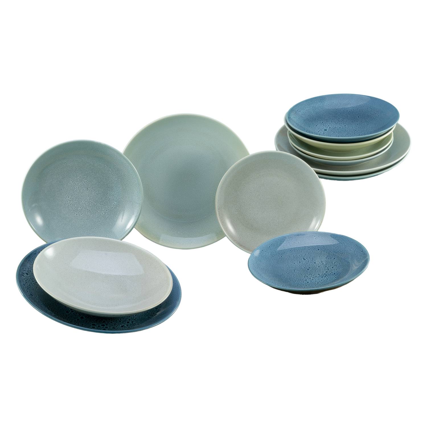 CreaTable 23845 Tafelservice Reactive Aqua für 6 Personen, Steinzeug, blau (1 Set, 12-teilig)