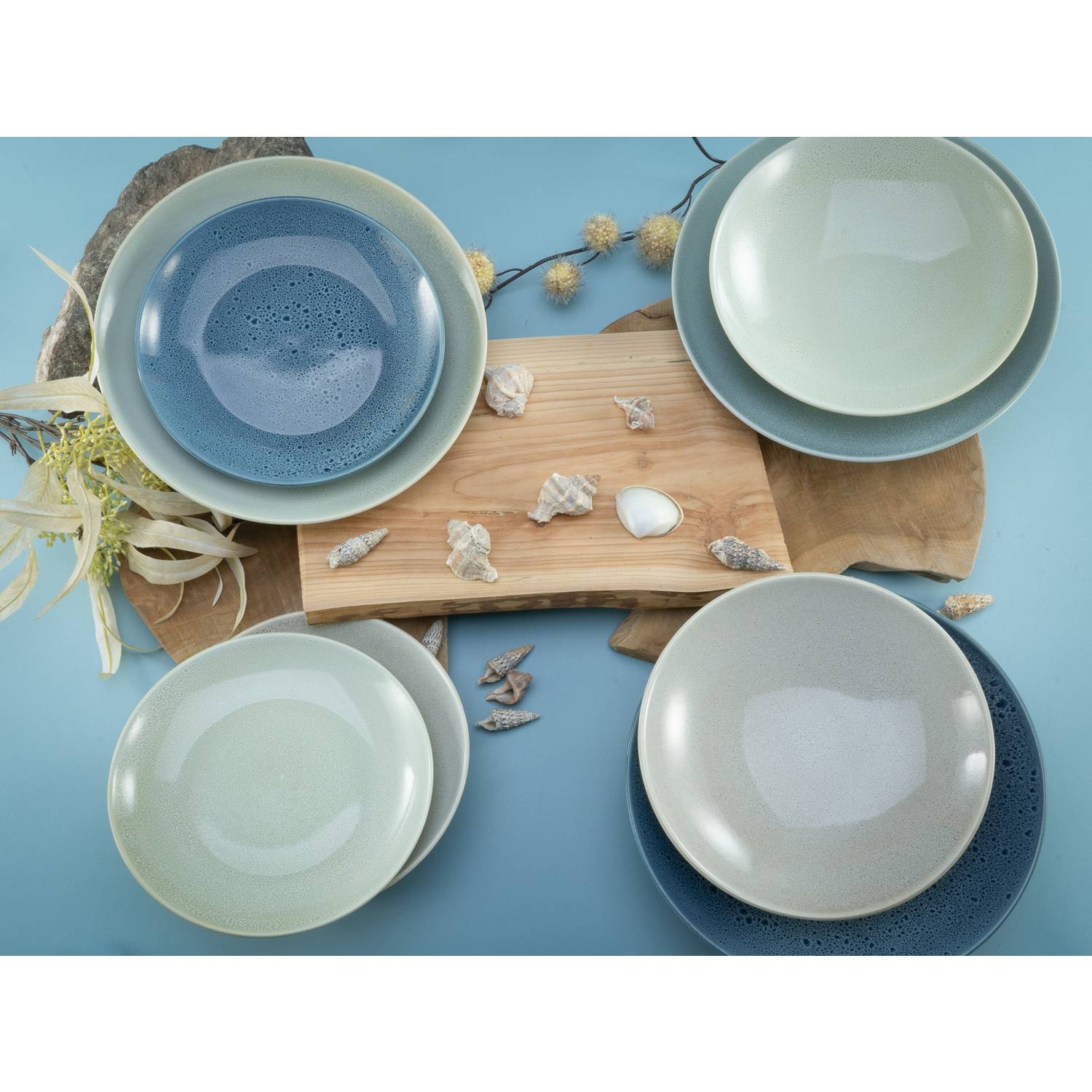 CreaTable 23845 Tafelservice Reactive Aqua für 6 Personen, Steinzeug, blau (1 Set, 12-teilig)