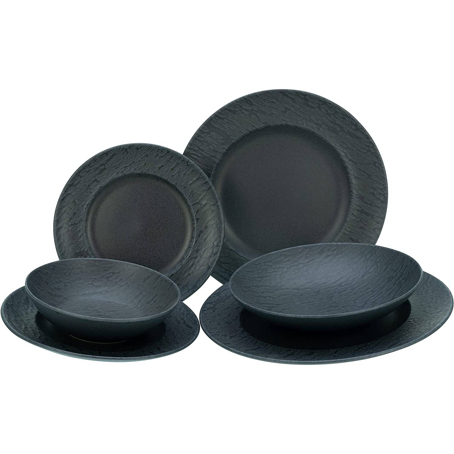 CreaTable 33320 Tafelservice Rondo Schiefer für 4 Personen, Steinzeug, schwarz (1 Set, 12-teilig)