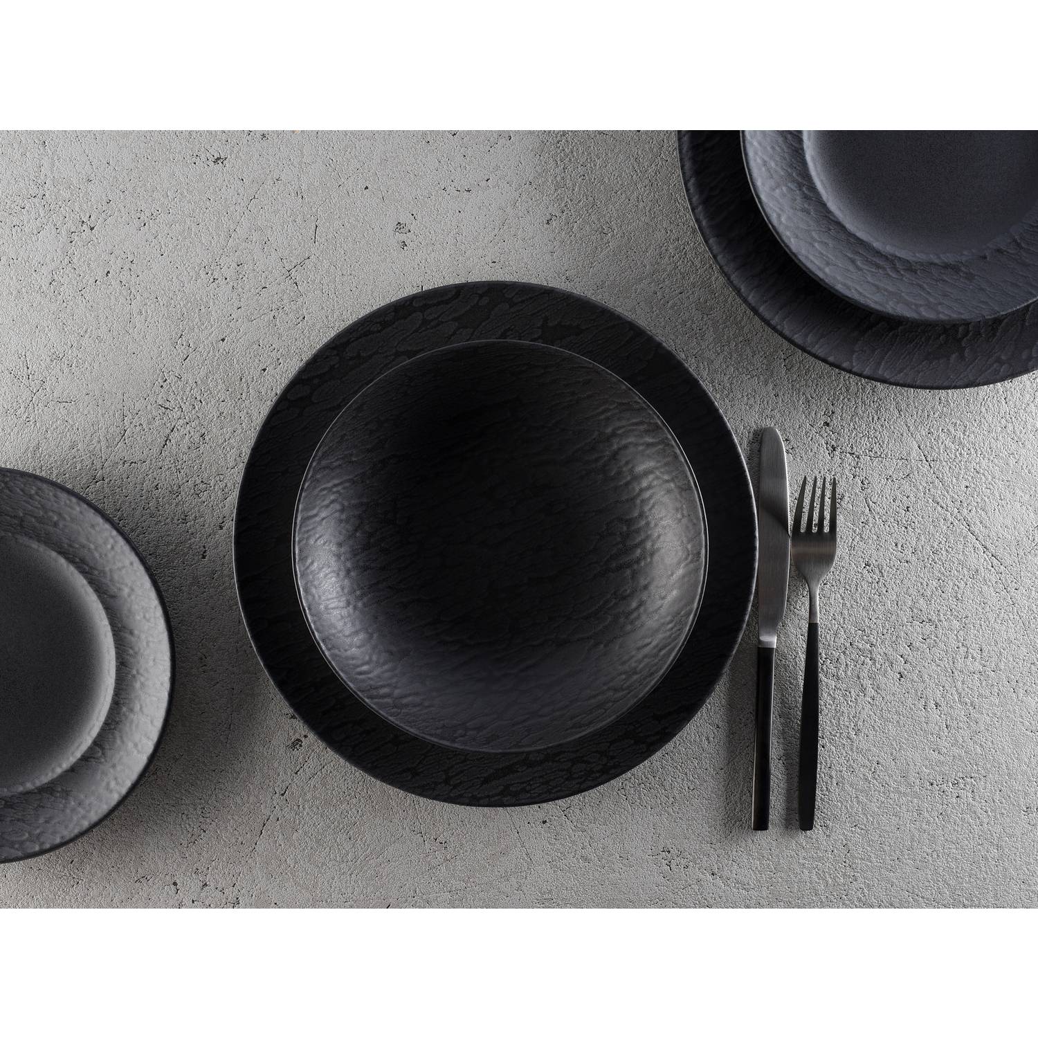 CreaTable 33320 Tafelservice Rondo Schiefer für 4 Personen, Steinzeug, schwarz (1 Set, 12-teilig)