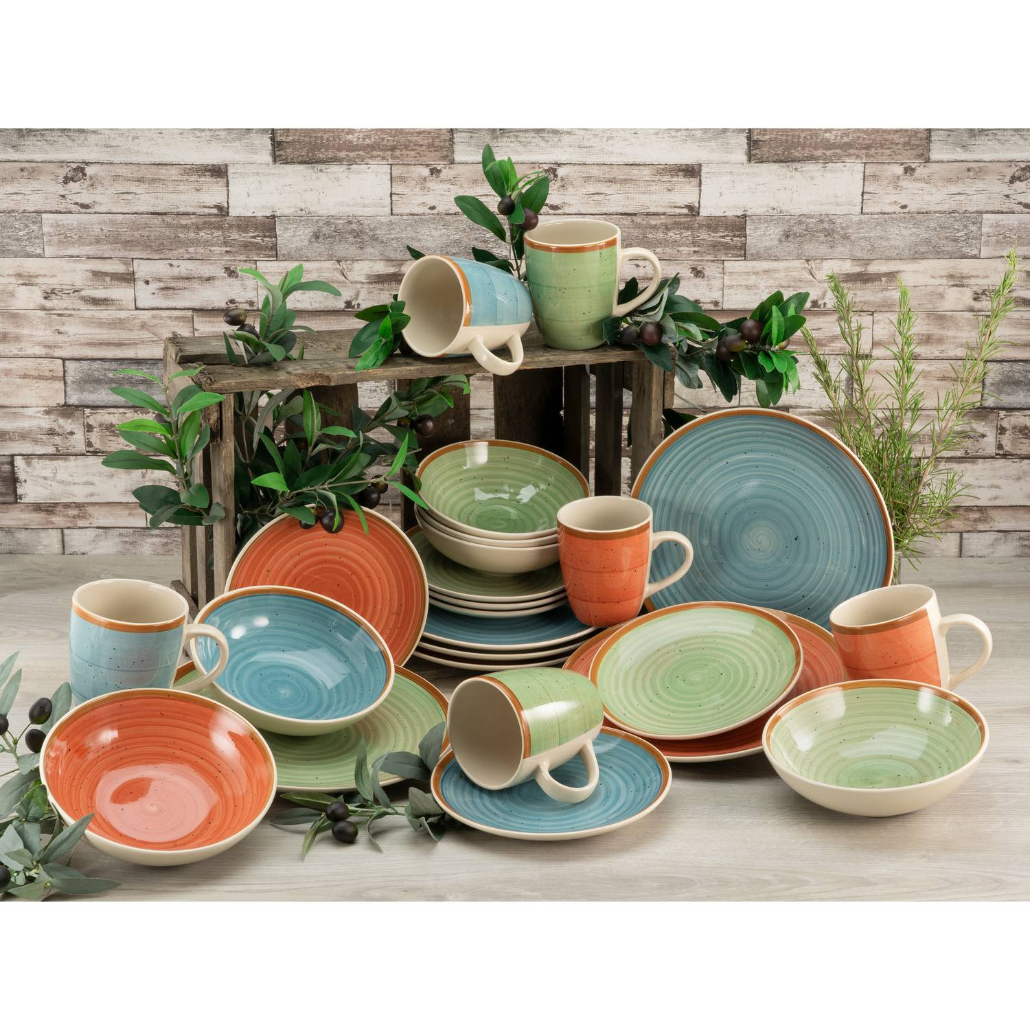 CreaTable 22851 Kombiservice Country für 4 Personen, Steinzeug, mehrfarbig (1 Set, 24-teilig)