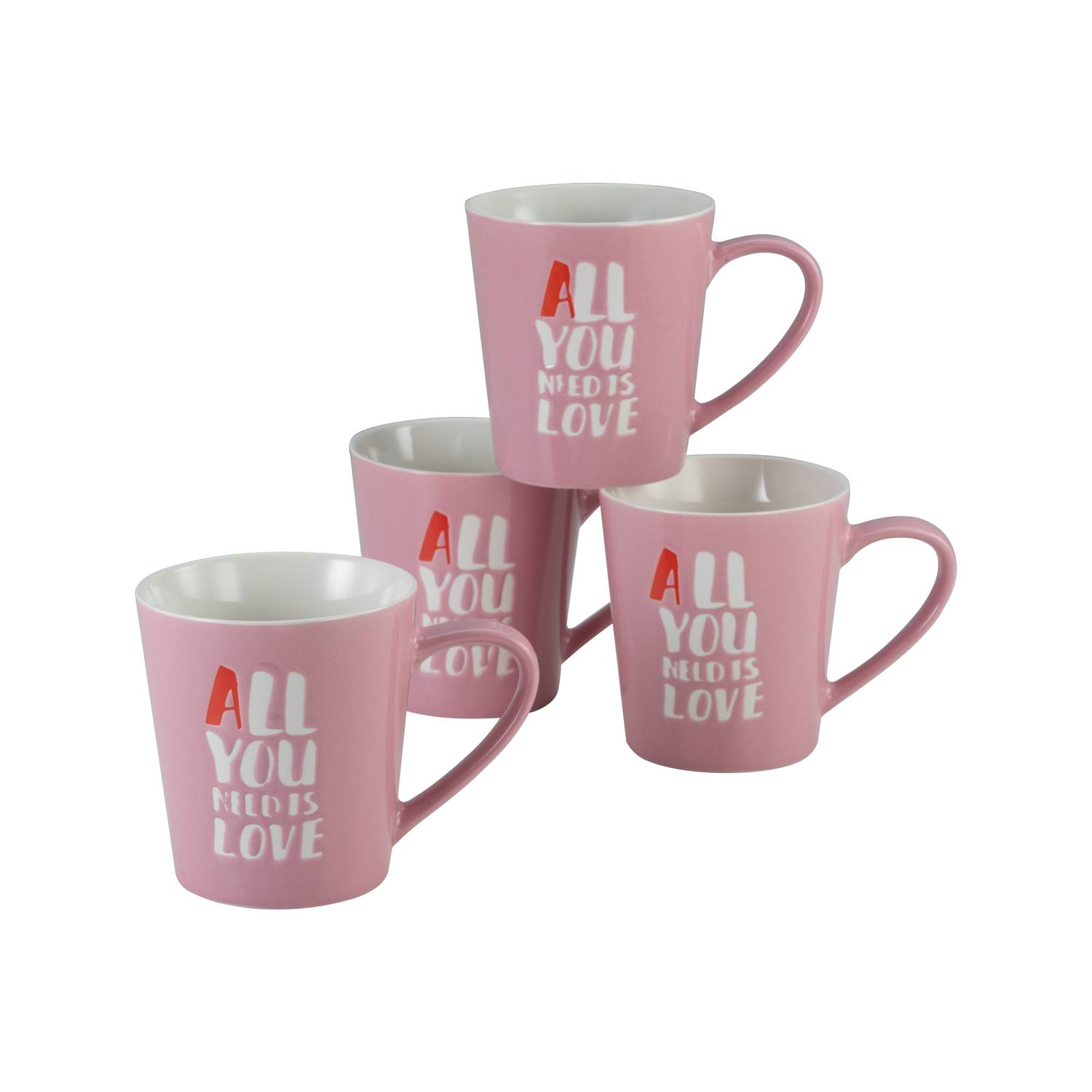 CreaTable 33032 All You Need Is Love Kaffeebecher, 420 ml, rosé (4er Pack)