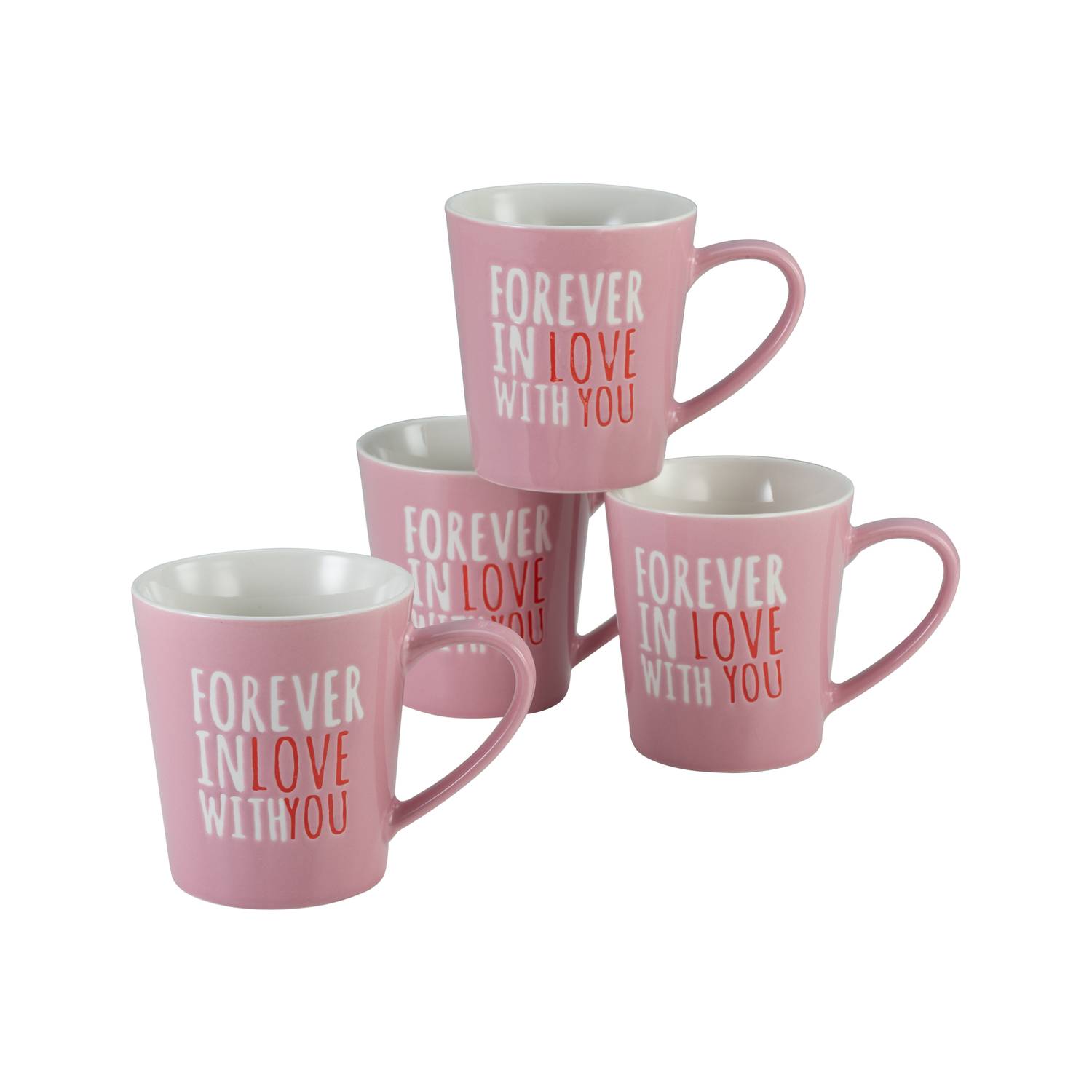 CreaTable 33034 Forever In Love With You Kaffeebecher, 420 ml, rosé (4er Pack)
