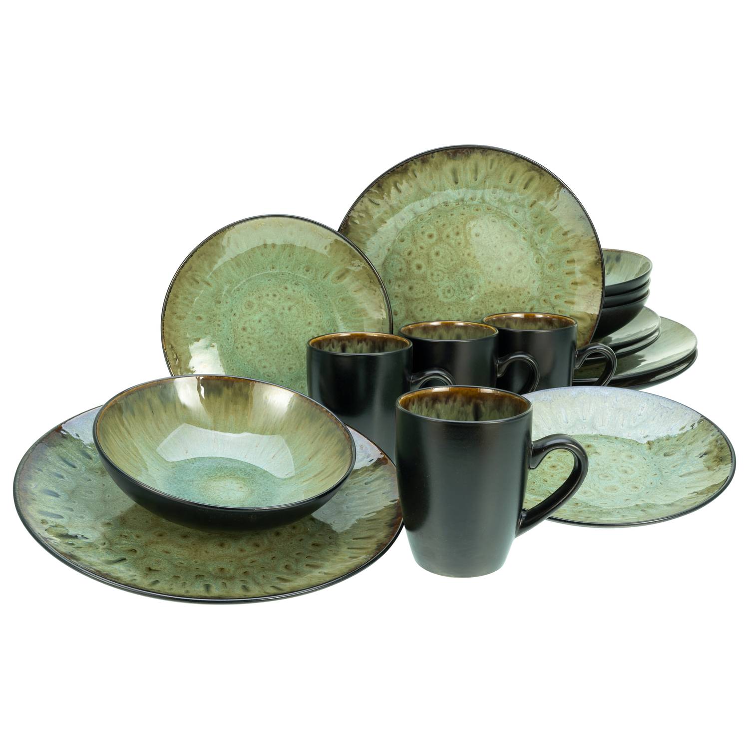 CreaTable 23631 Kombiservice Jawa für 4 Personen, Steinzeug, grün (1 Set, 16-teilig)