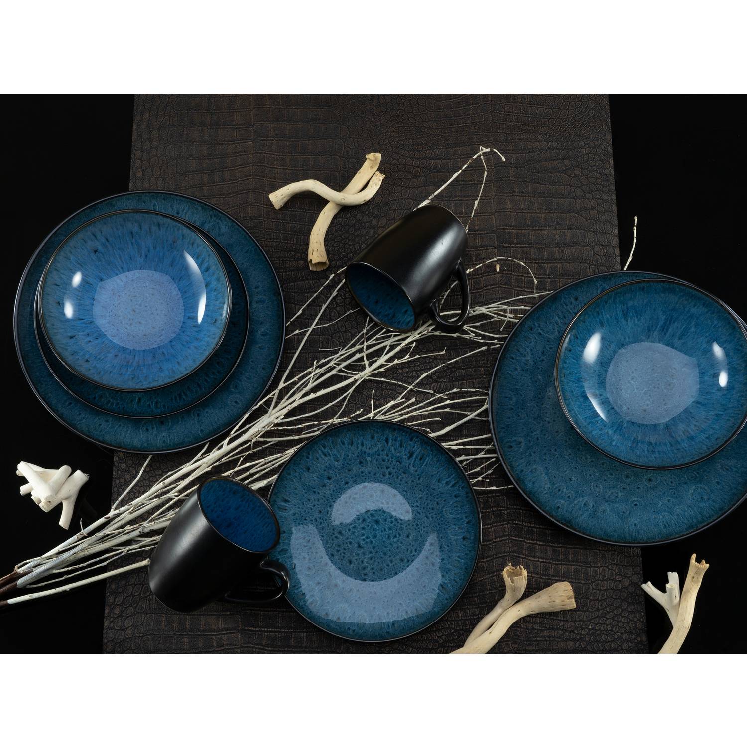 CreaTable 23630 Kombiservice Capri für 4 Personen, Steinzeug, blau (1 Set, 16-teilig)