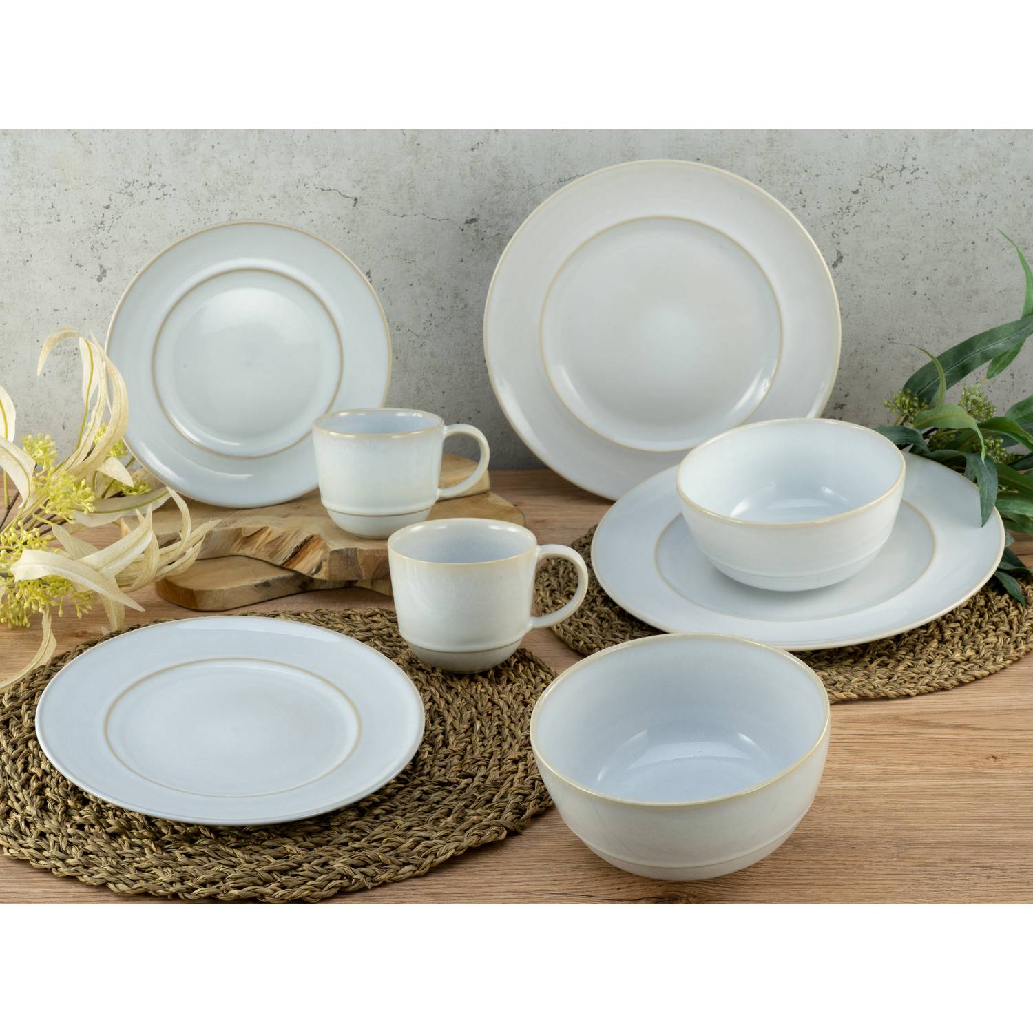 CreaTable 23669 Kombiservice Antique offwhite für 4 Personen, Steinzeug, sand (1 Set, 16-teilig)