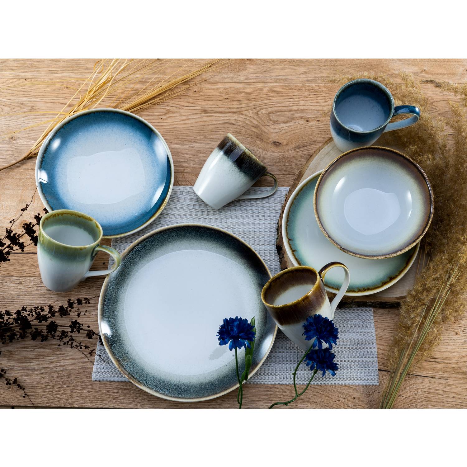 CreaTable 23864 Kombiservice Cascade für 4 Personen, Steinzeug, mehrfarbig (1 Set, 16-teilig)