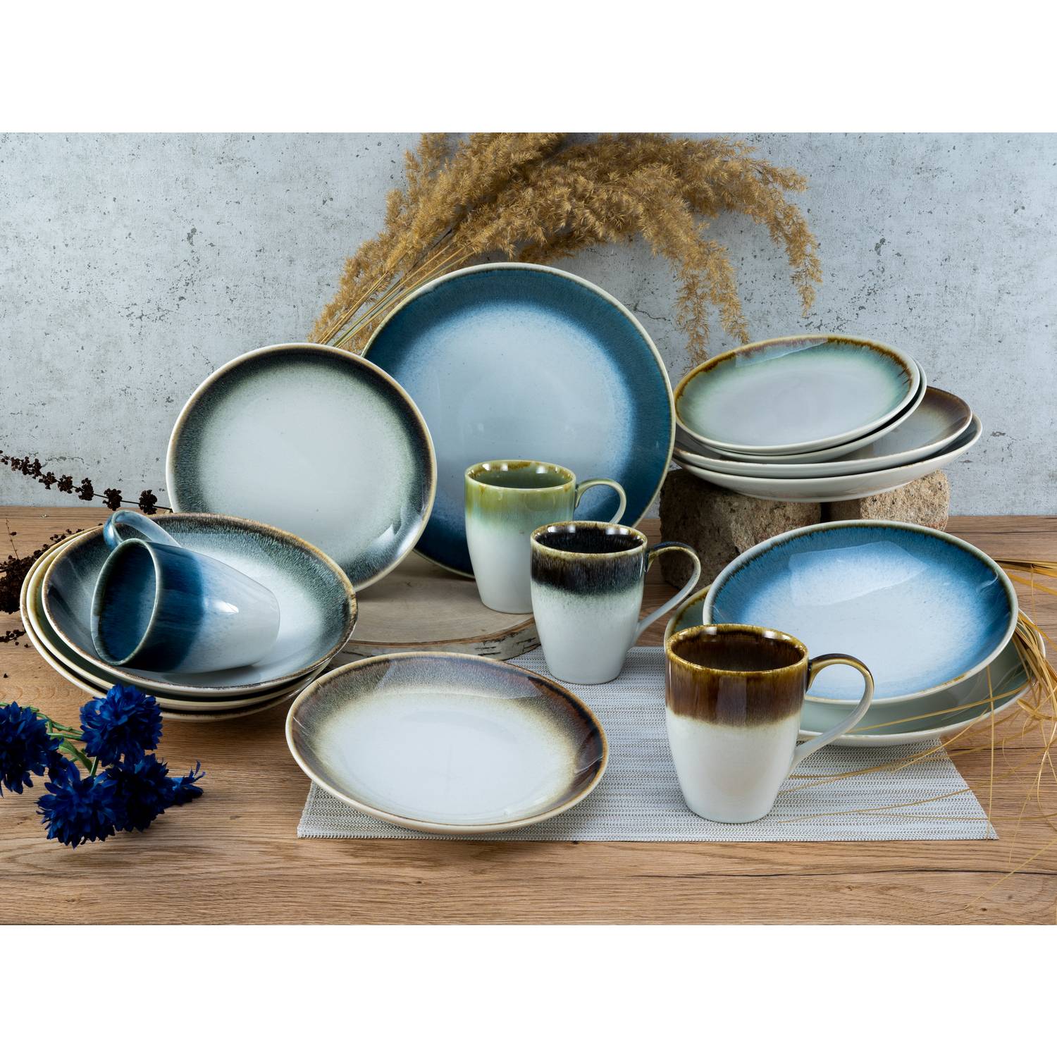 CreaTable 23864 Kombiservice Cascade für 4 Personen, Steinzeug, mehrfarbig (1 Set, 16-teilig)
