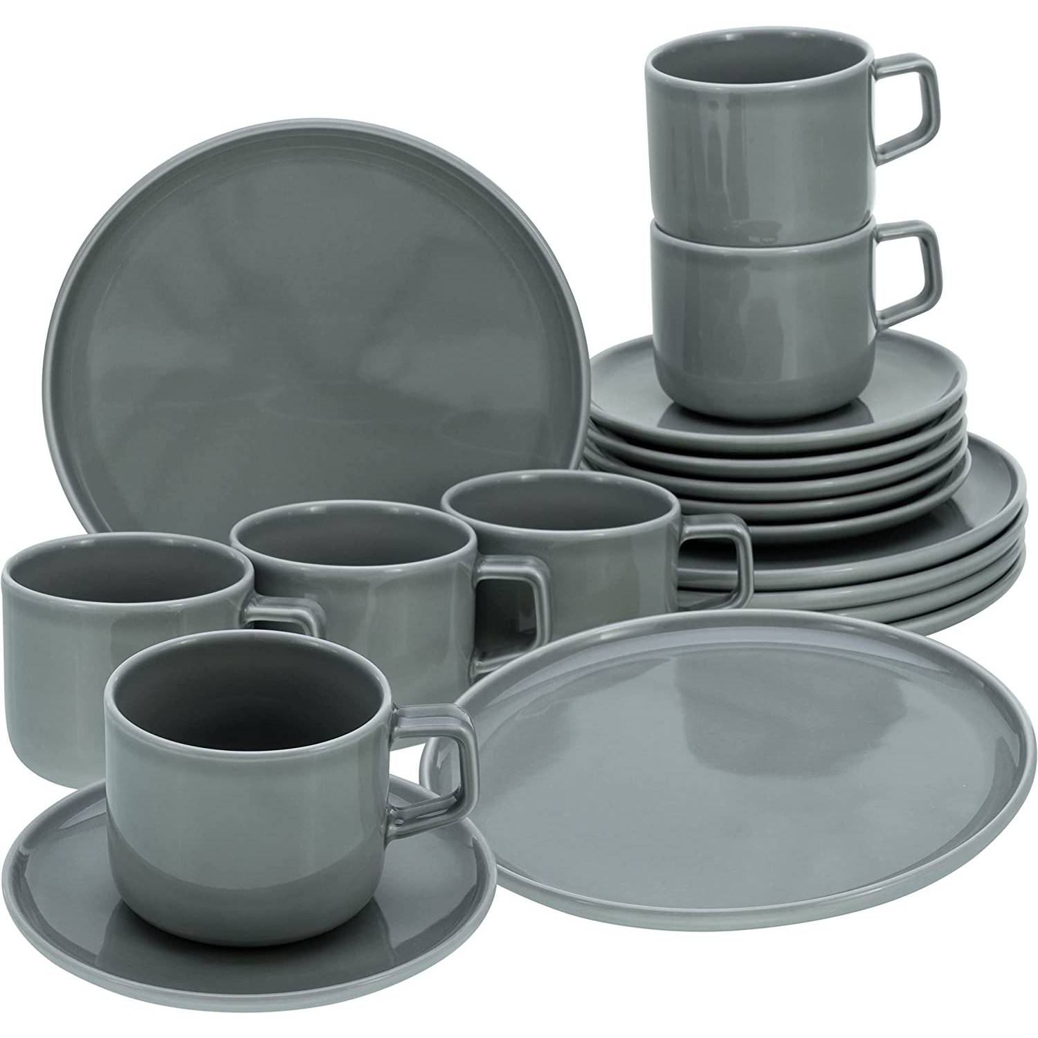 CreaTable 16734 Kaffeeservice Chef Collection für 6 Personen, Porzellan, grau (1 Set, 18-teilig)