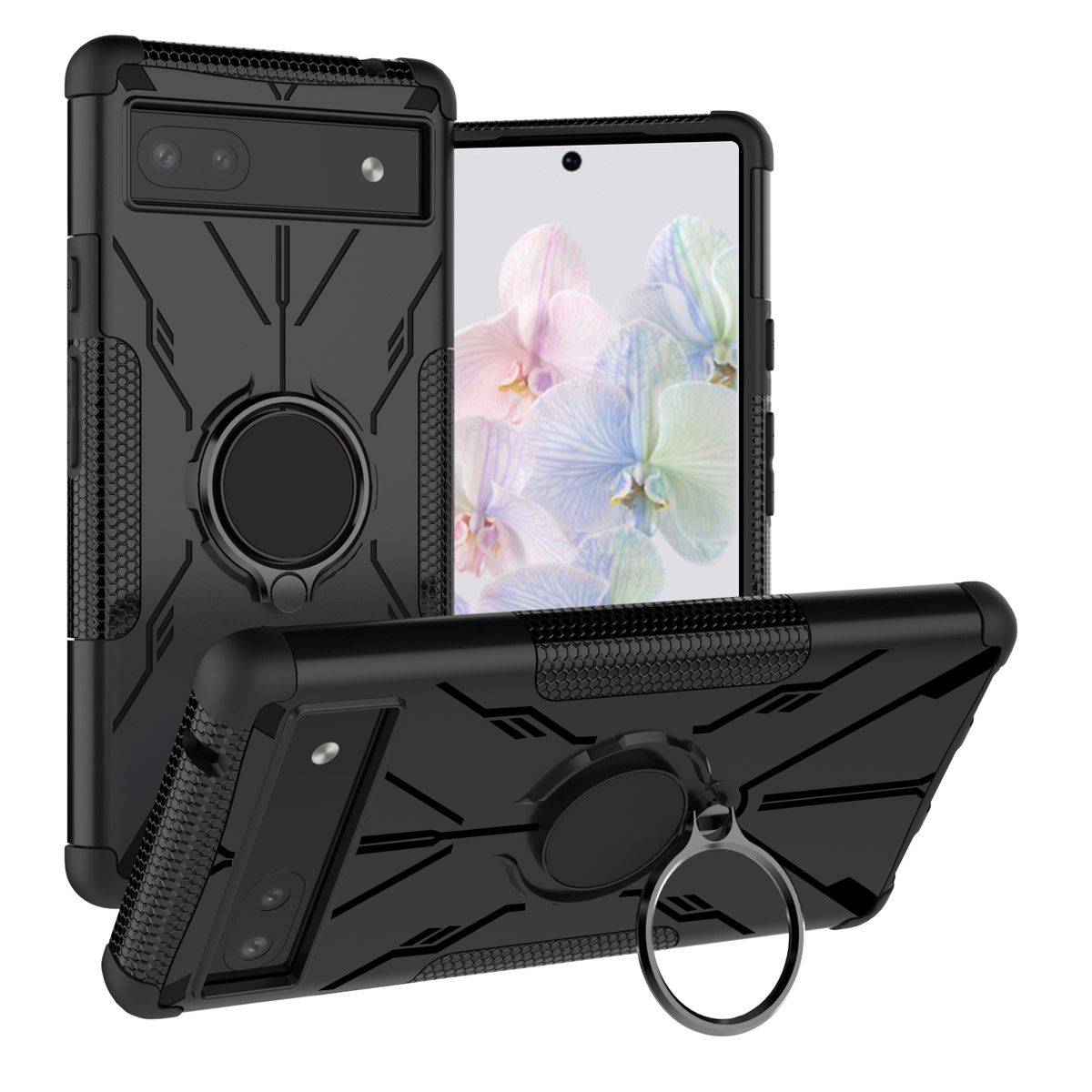 Für Google Pixel 6a Design Ring Hybrid Cover Handy Hülle Etuis Schwarz