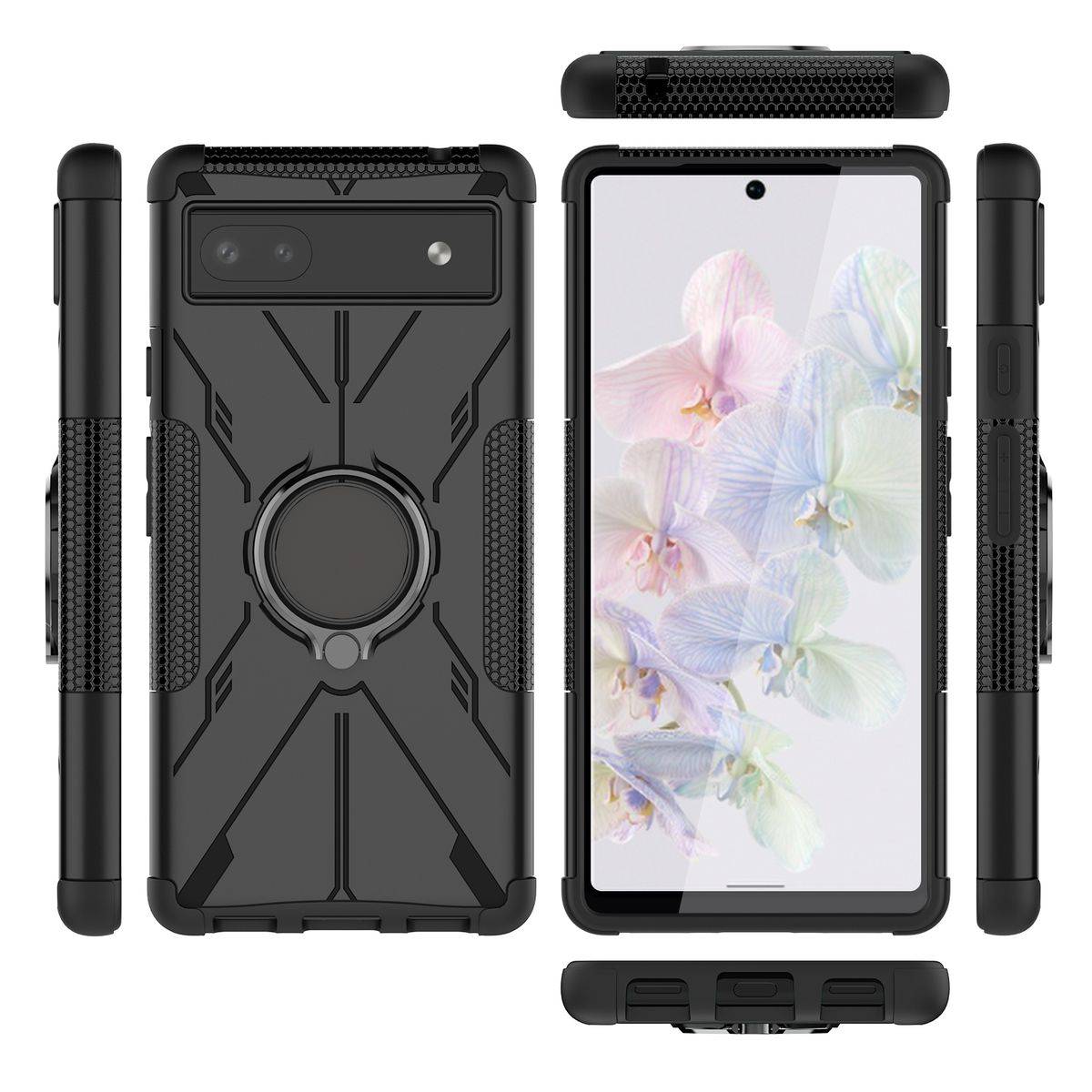 Für Google Pixel 6a Design Ring Hybrid Cover Handy Hülle Etuis Schwarz